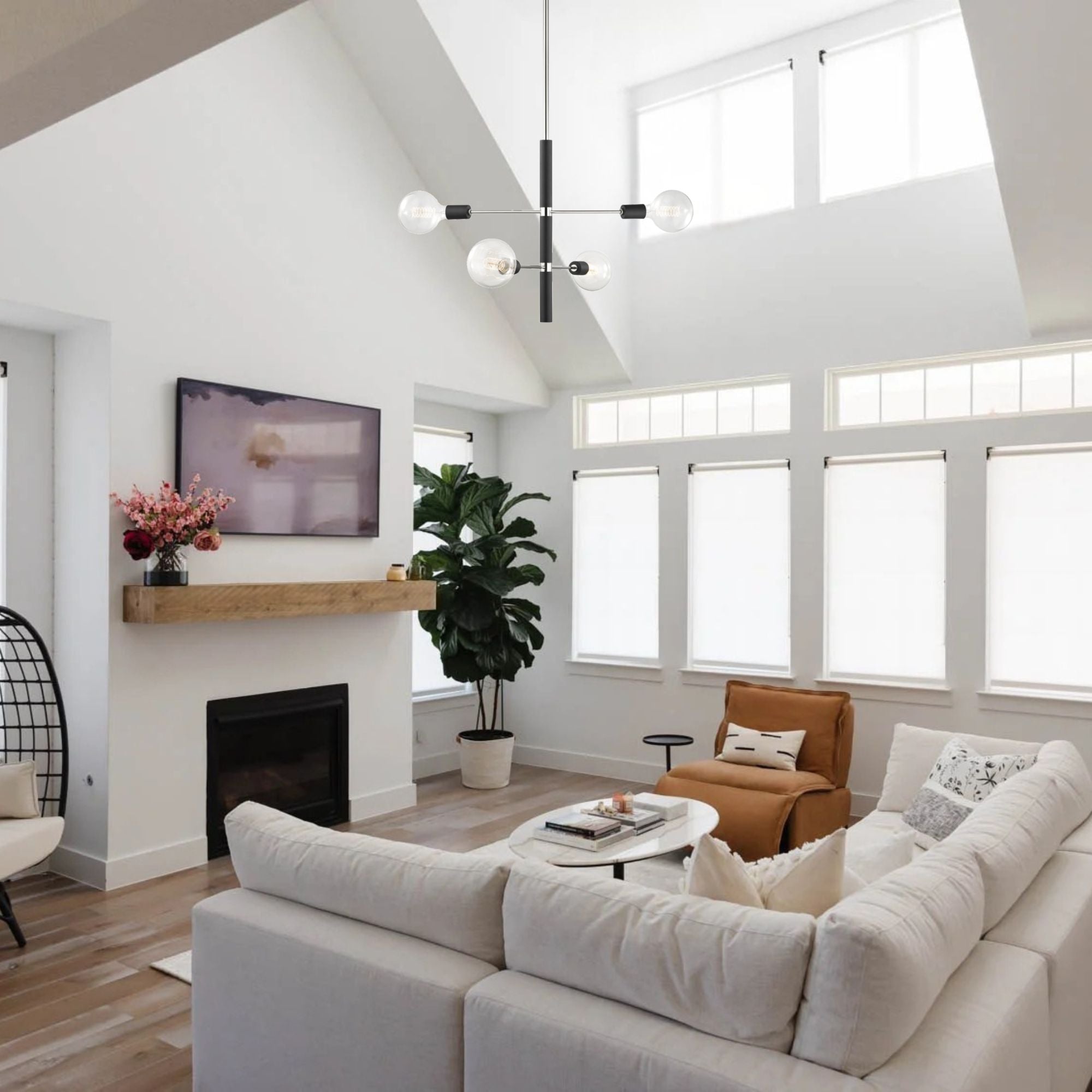 Astrid 24" 4-Light Chandelier, Polished Nickel/Black Finish