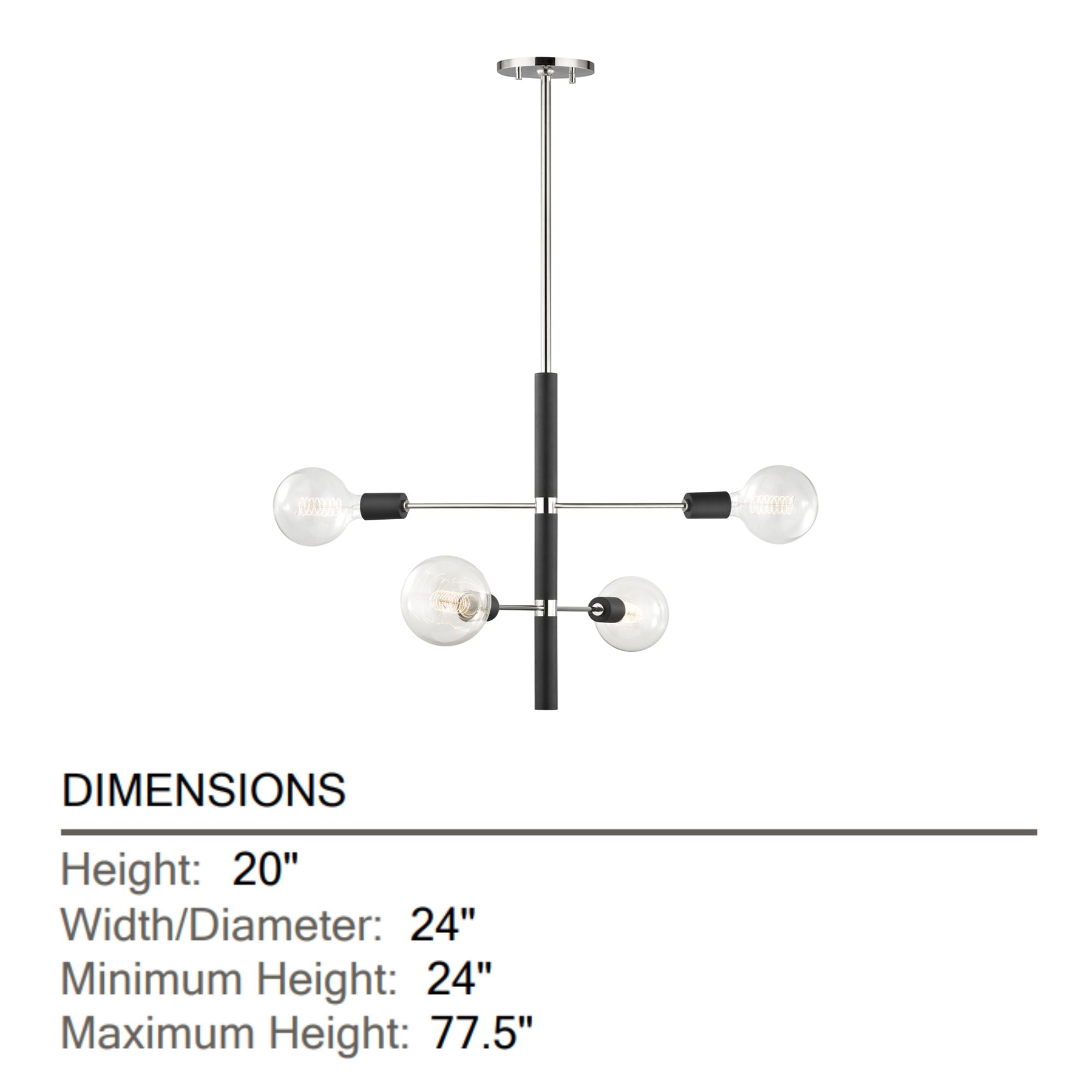 Mitzi - Astrid 24" 4-Light Chandelier, Polished Nickel/Black Finish | Bees Lighting