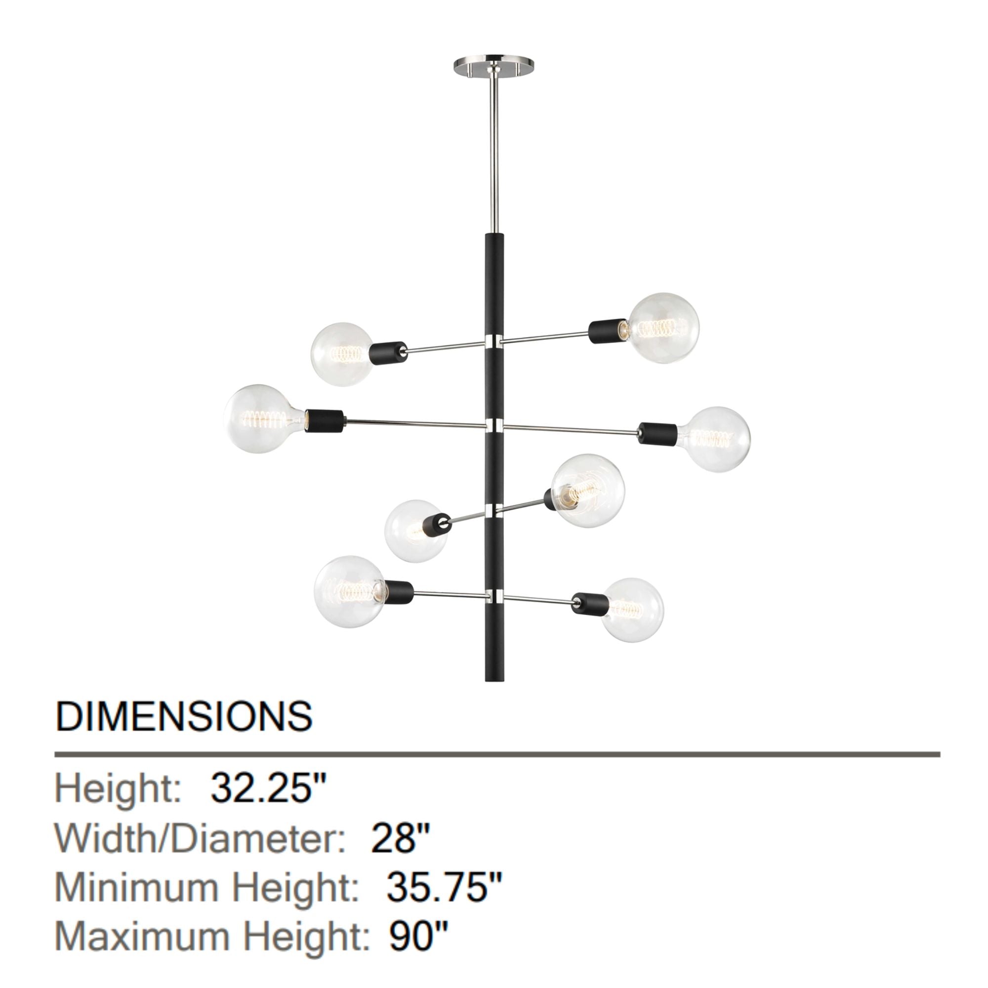 Astrid 32" 8-Light Chandelier, Polished Nickel/Black Finish