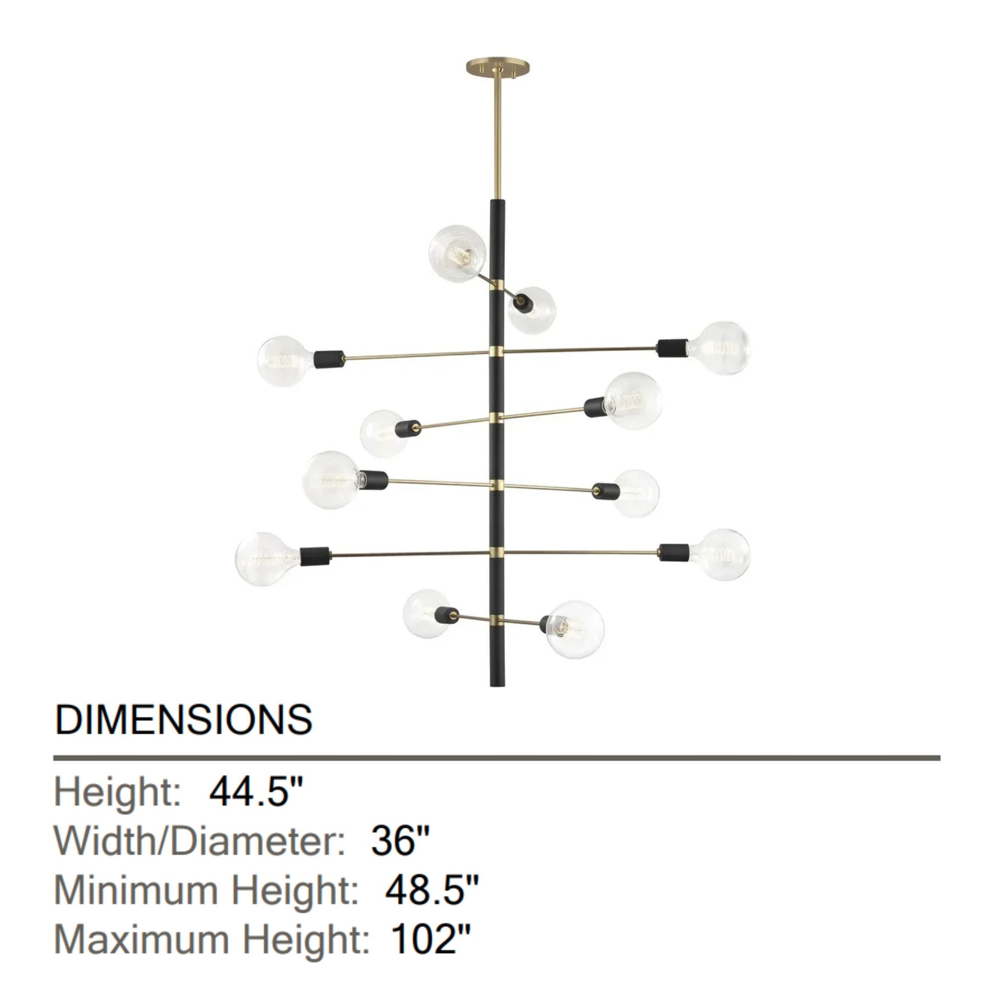 Astrid 45" 12-Light Chandelier, Aged Brass/Black Finish