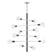 Astrid 45" 12-Light Chandelier, Polished Nickel/Black Finish