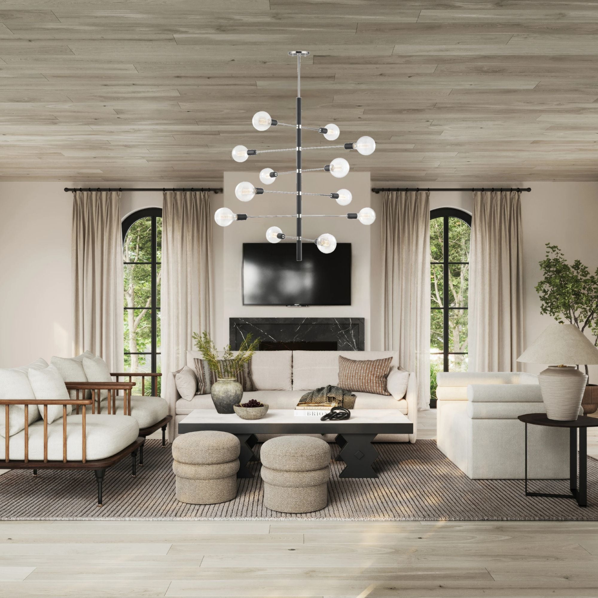 Astrid 45" 12-Light Chandelier, Polished Nickel/Black Finish