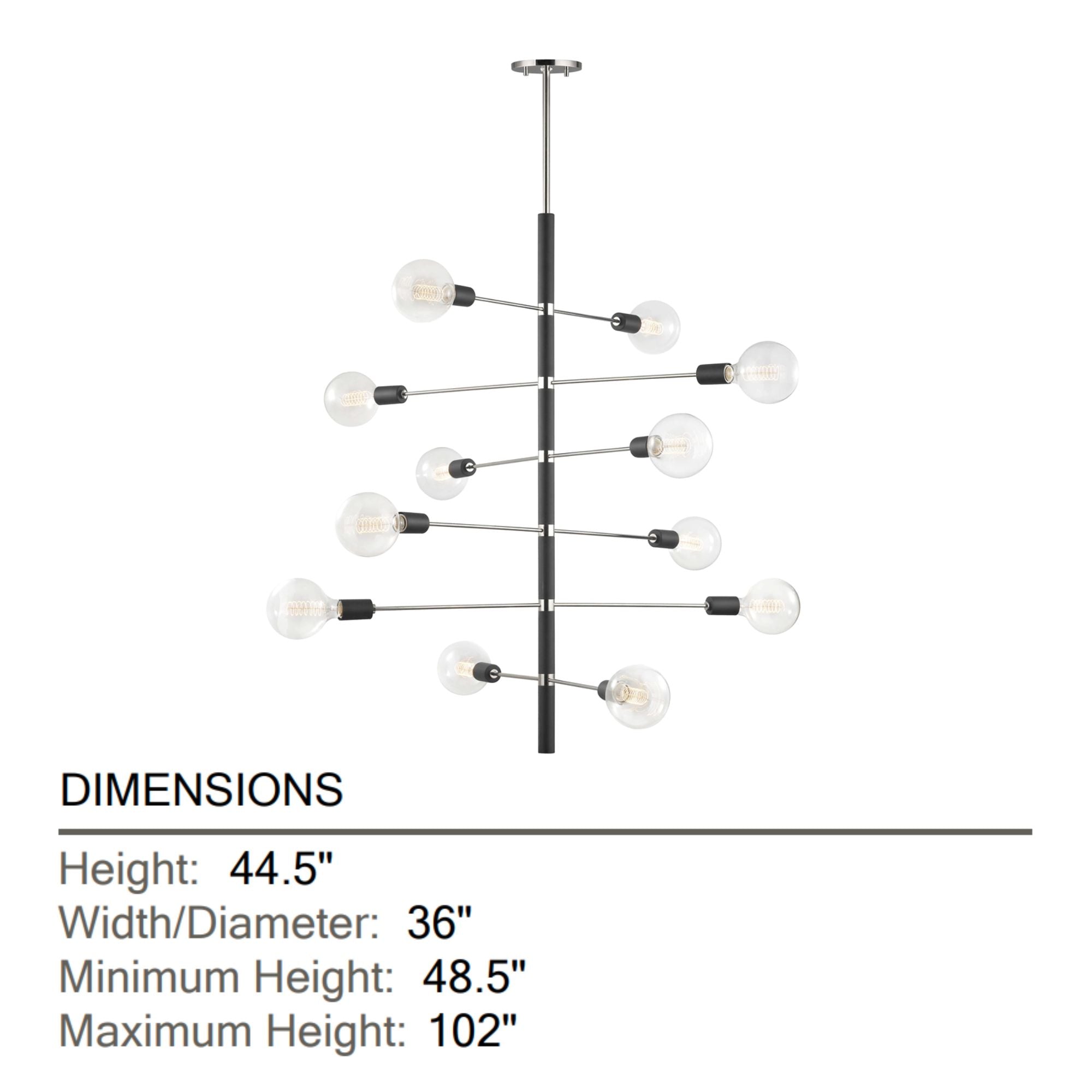 Astrid 45" 12-Light Chandelier, Polished Nickel/Black Finish
