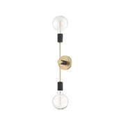 Astrid 18" 2-Light Wall Sconce, Aged Brass/Black Finish