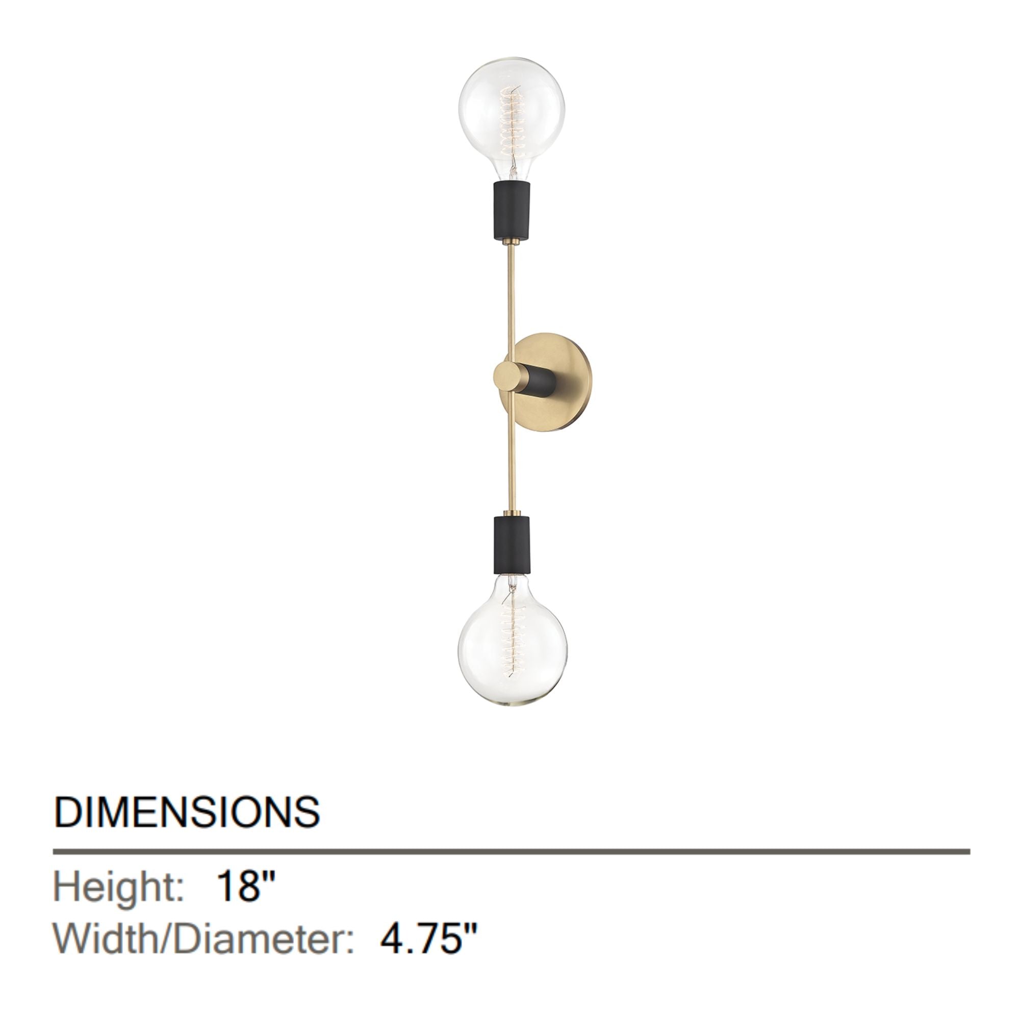 Astrid 18" 2-Light Wall Sconce, Aged Brass/Black Finish
