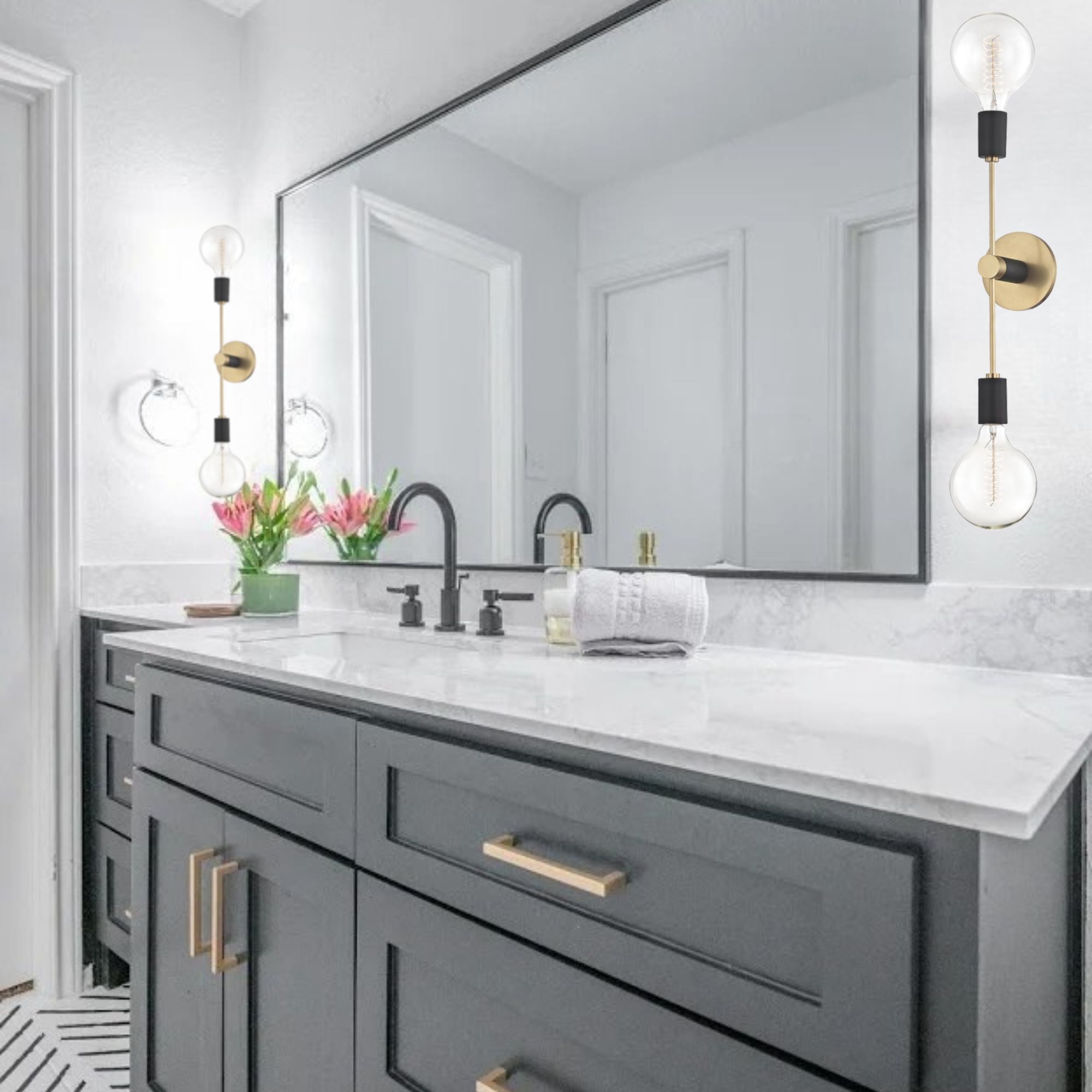 Astrid 18" 2-Light Wall Sconce, Aged Brass/Black Finish