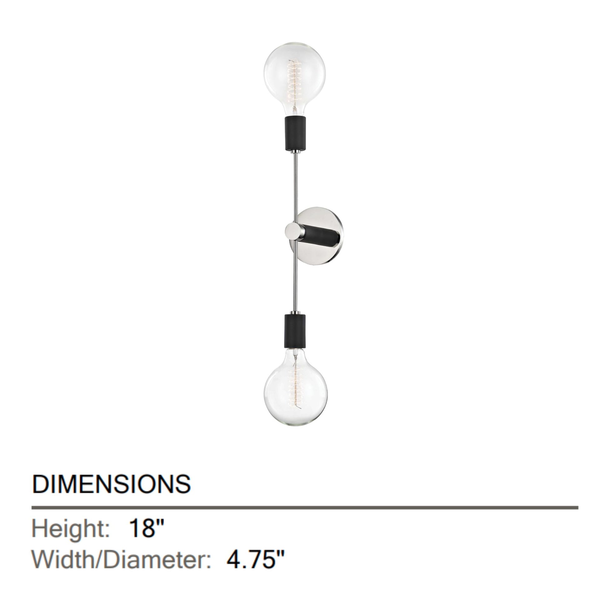 Mitzi - Astrid 18" 2-Light Wall Sconce, Polished Nickel/Black Finish | Bees Lighting