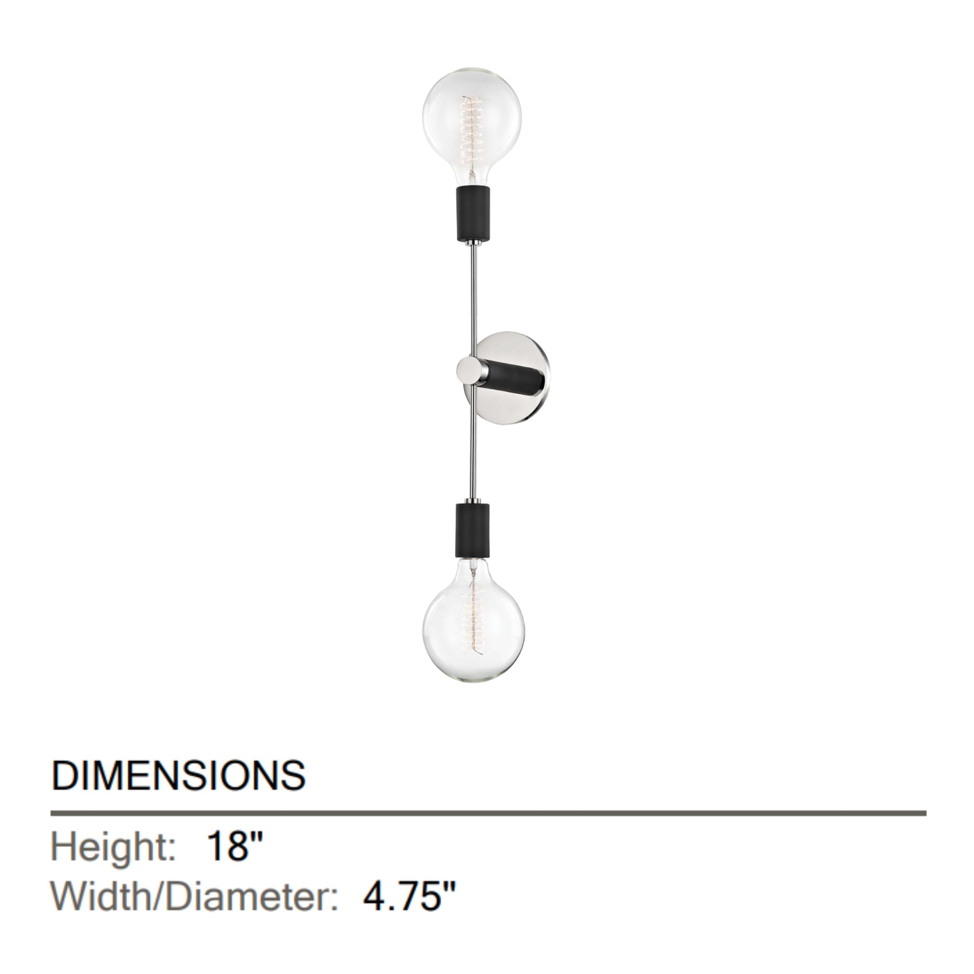 Mitzi - Astrid 18" 2-Light Wall Sconce, Polished Nickel/Black Finish | Bees Lighting