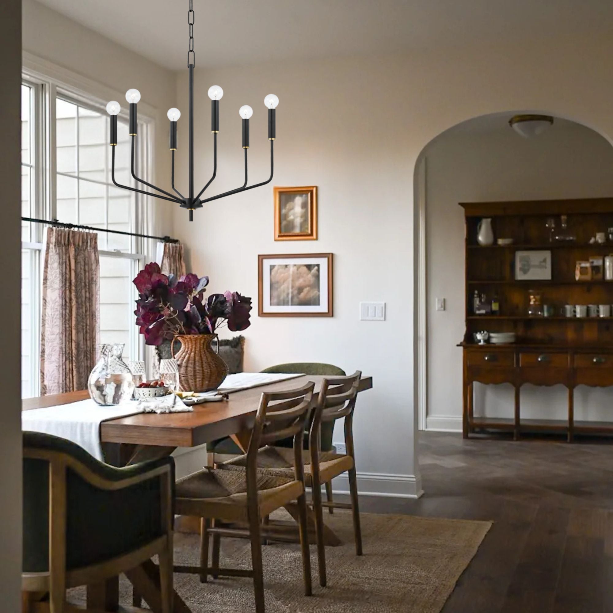 Bailey 27" 6-Light Chandelier, Aged Brass/Soft Black Finish