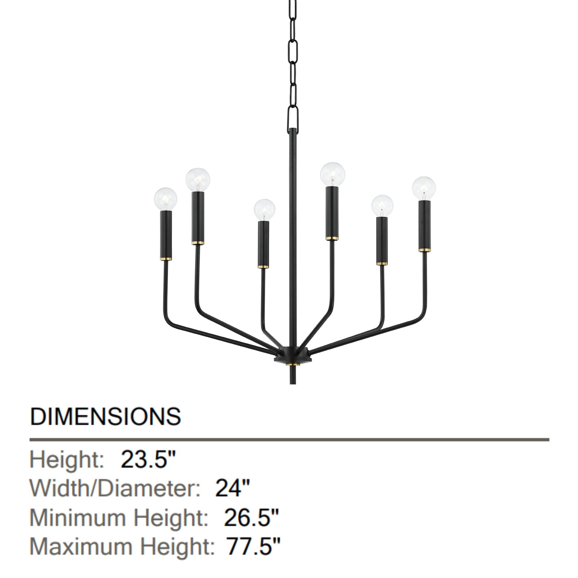 Bailey 27" 6-Light Chandelier, Aged Brass/Soft Black Finish