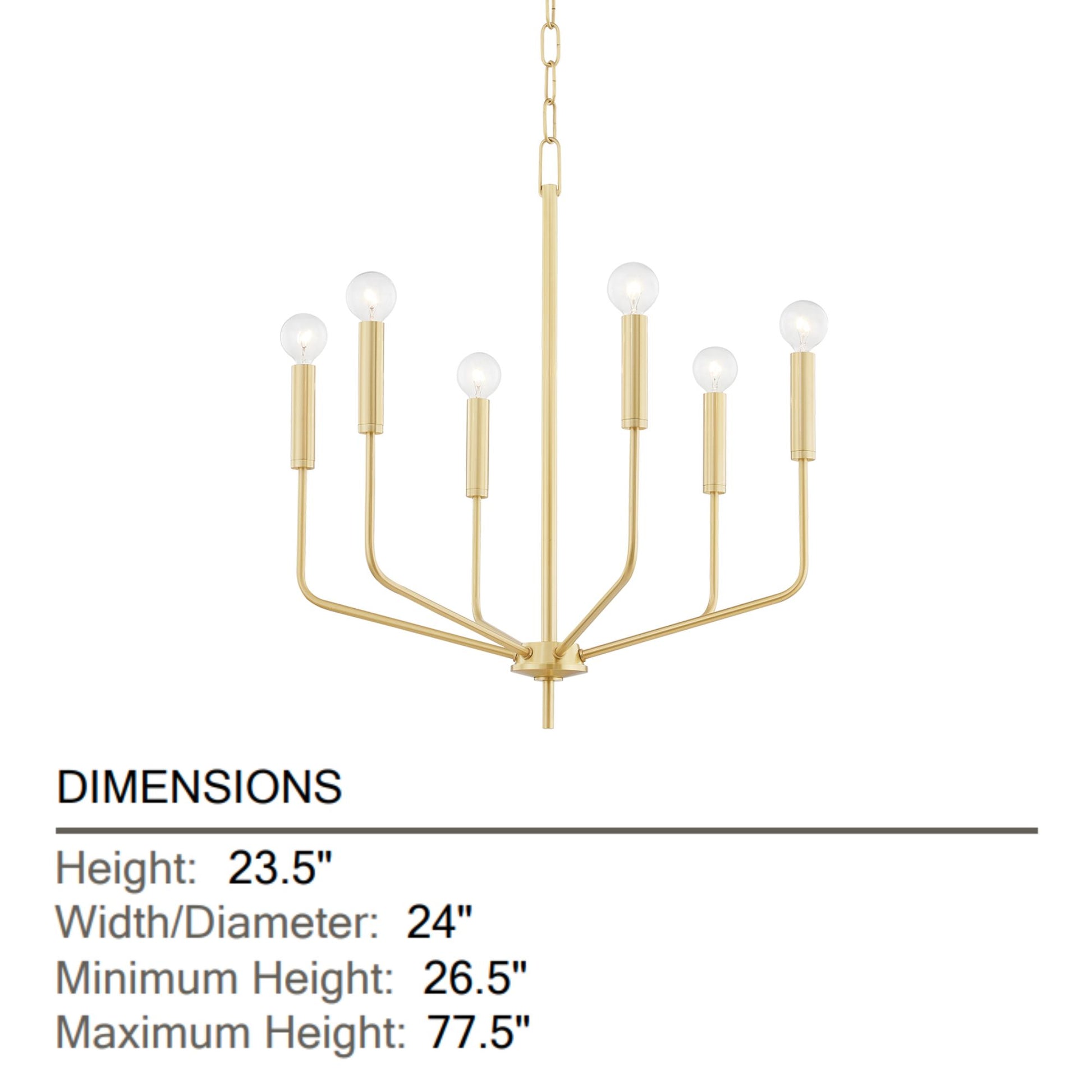 Mitzi - Bailey 27" 6-Light Chandelier, Aged Brass Finish | Bees Lighting