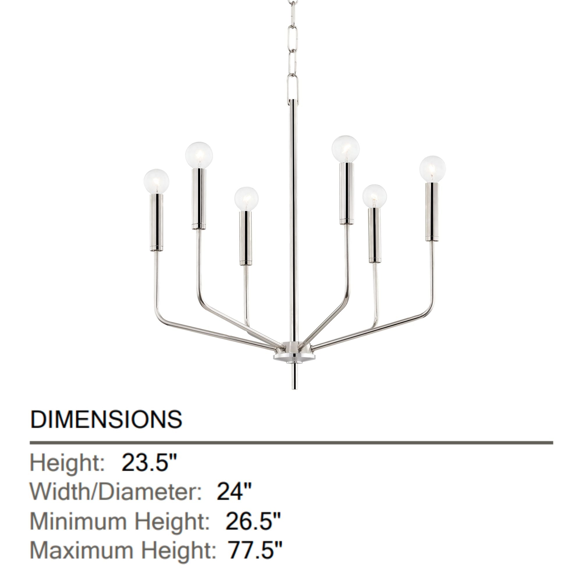 Bailey 27" 6-Light Chandelier, Polished Nickel Finish