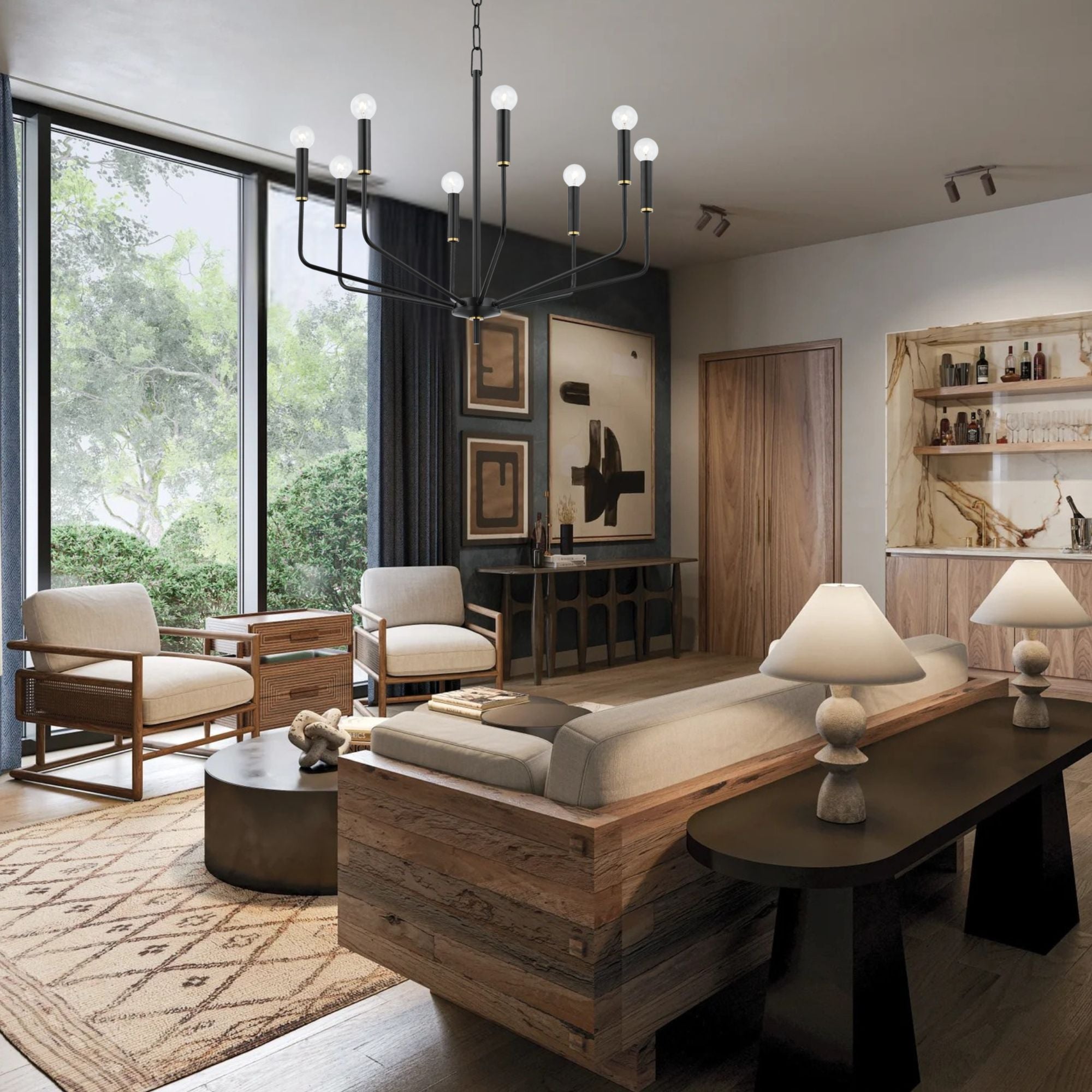 Bailey 30" 8-Light Chandelier, Aged Brass/Soft Black Finish