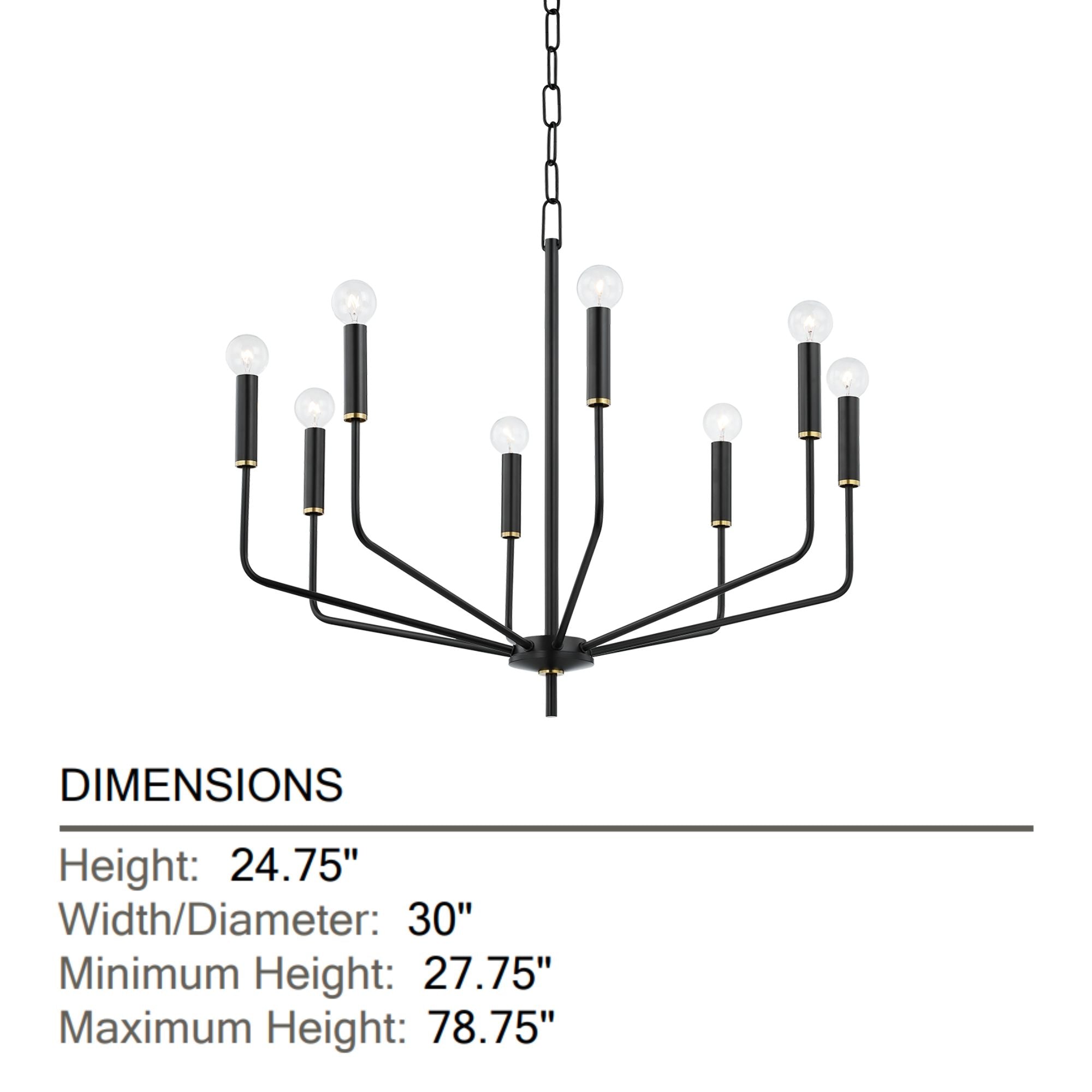 Bailey 30" 8-Light Chandelier, Aged Brass/Soft Black Finish