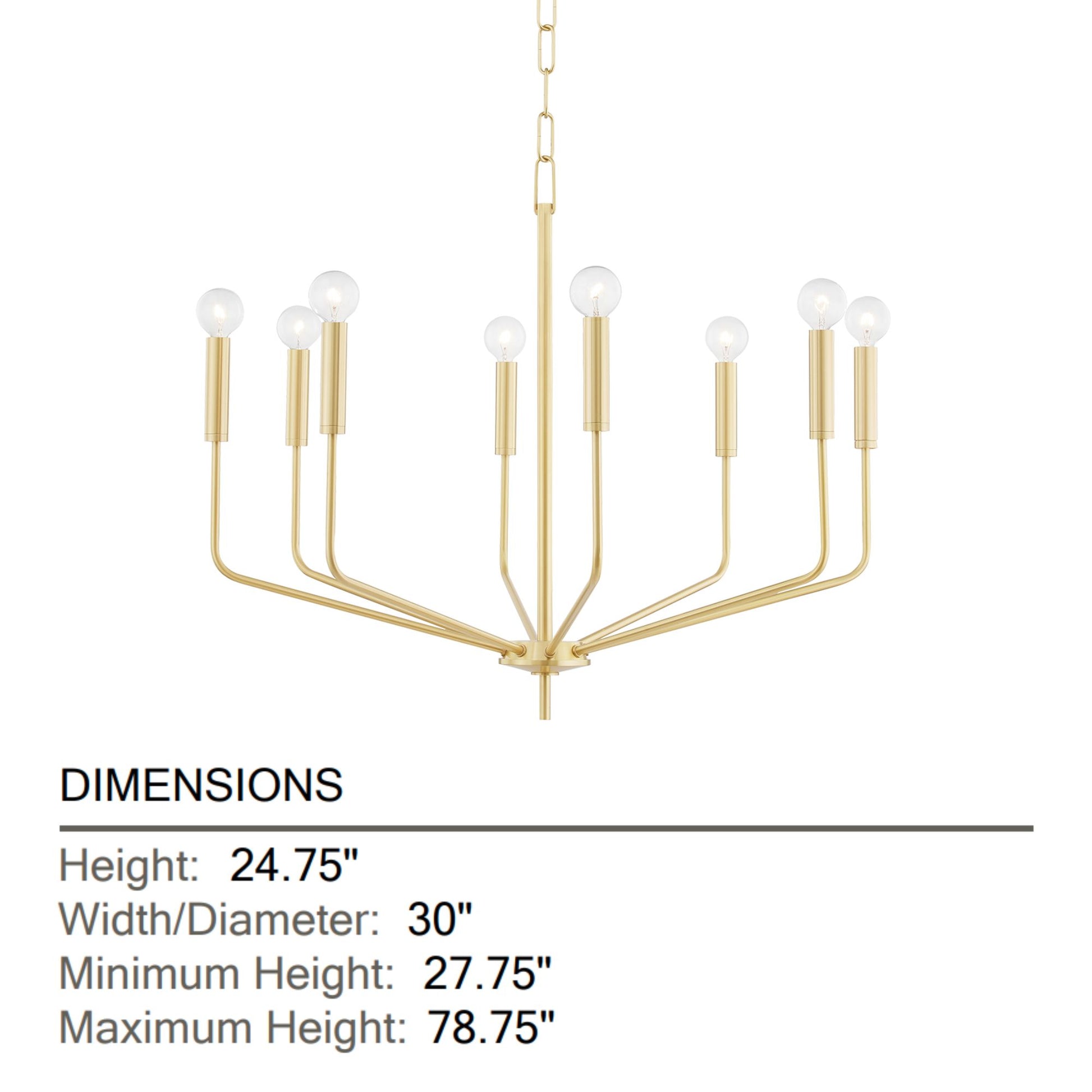 Mitzi - Bailey 30" 8-Light Chandelier, Aged Brass Finish | Bees Lighting