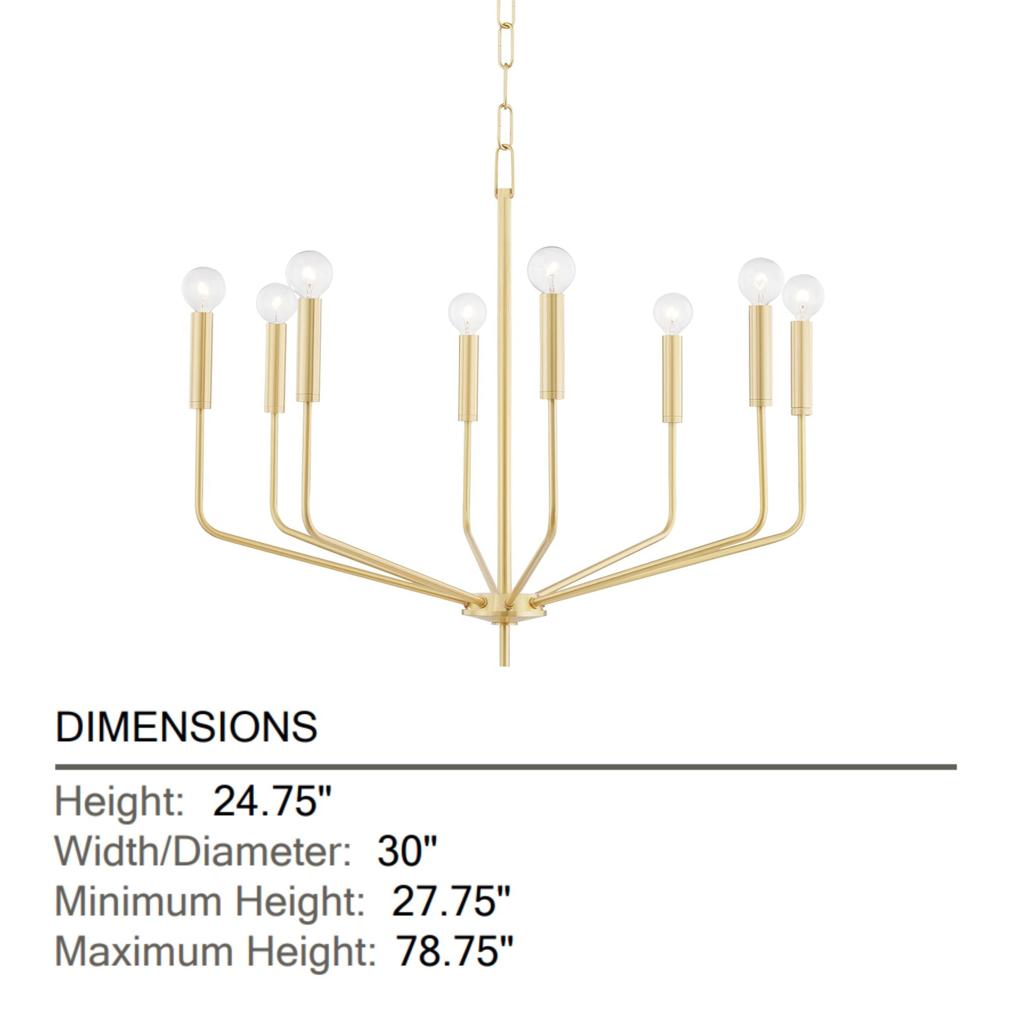 Mitzi - Bailey 30" 8-Light Chandelier, Aged Brass Finish | Bees Lighting