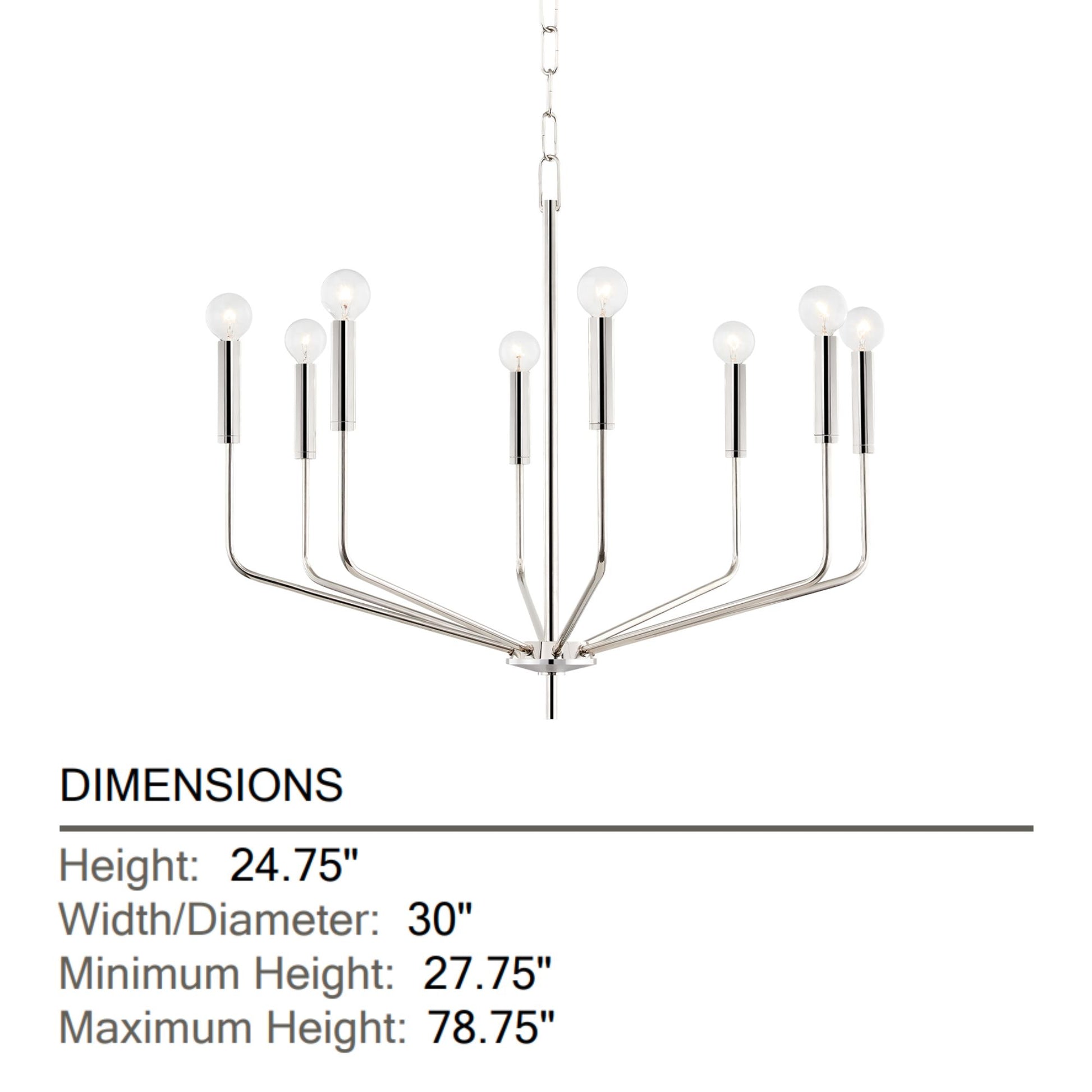 Mitzi - Bailey 30" 8-Light Chandelier, Polished Nickel Finish | Bees Lighting