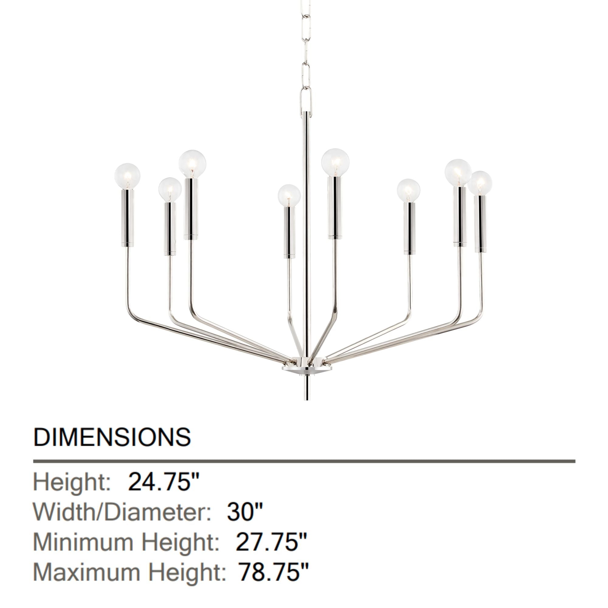 Mitzi - Bailey 30" 8-Light Chandelier, Polished Nickel Finish | Bees Lighting