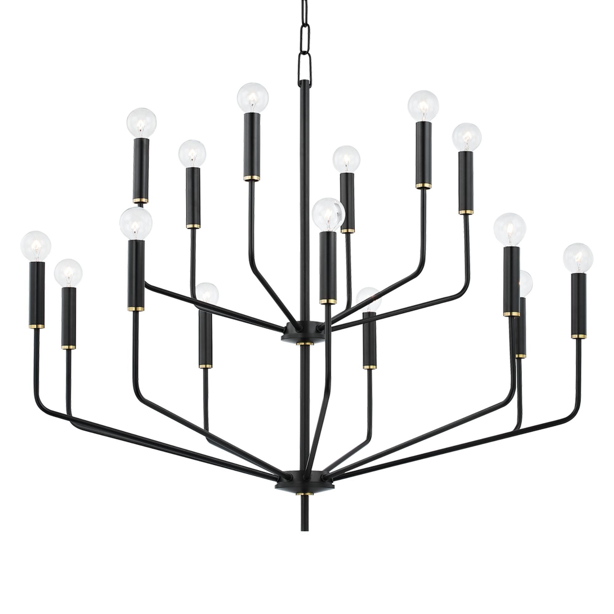 Bailey 36" 15-Light Chandelier, Aged Brass/Soft Black Finish