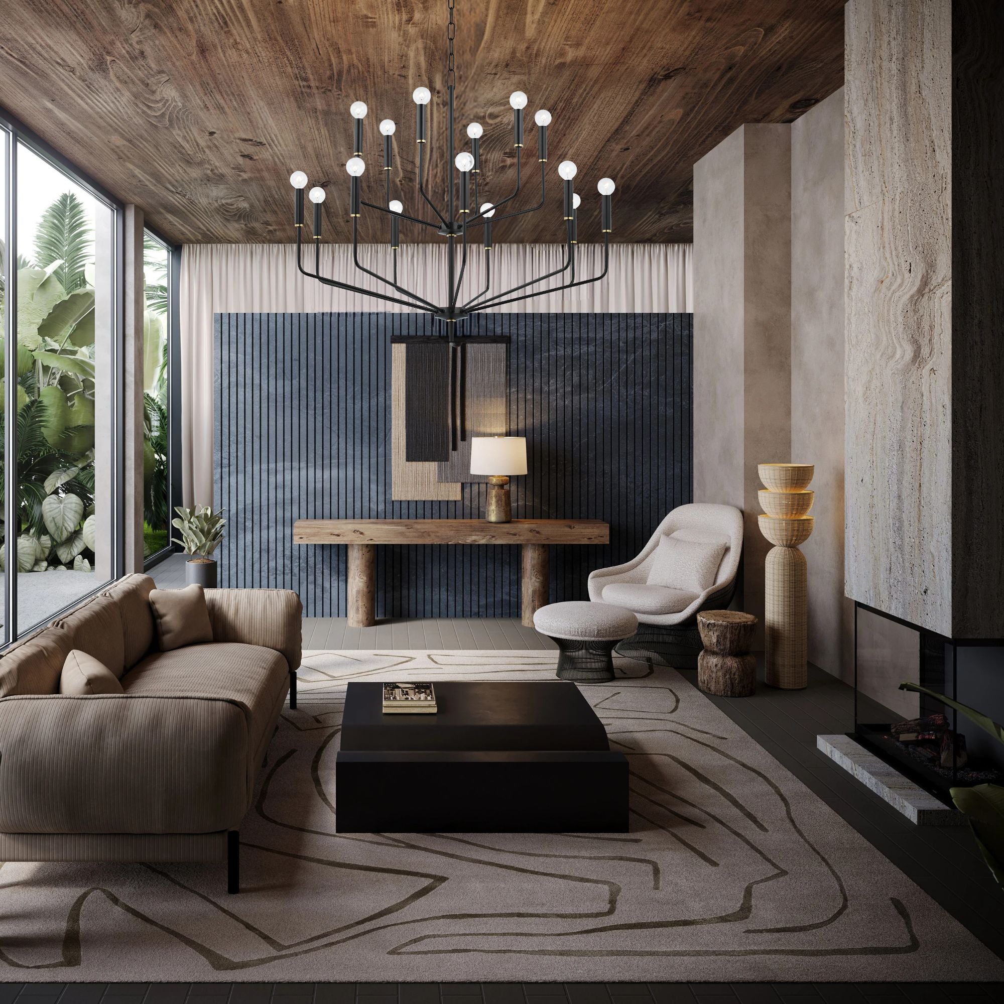 Bailey 36" 15-Light Chandelier, Aged Brass/Soft Black Finish