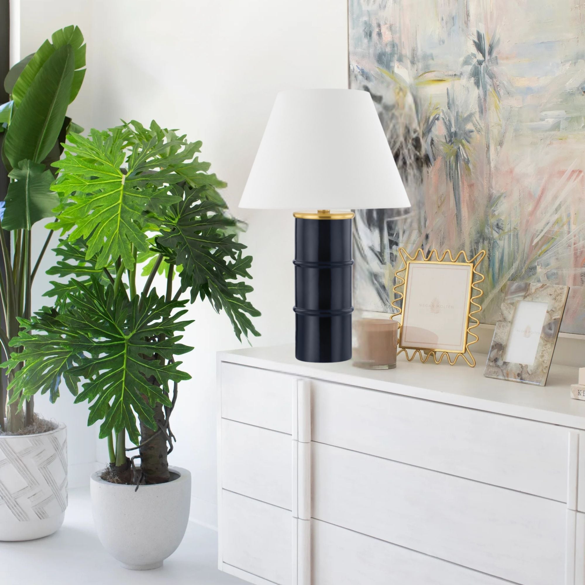 Mitzi - Banyan 26" Table Lamp, Aged Brass/Ceramic Gloss Navy Finish | Bees Lighting