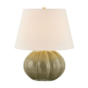 Mitzi Beata 21 in. Table Lamp, Aged Brass with Ceramic Harbour Grey Crackle with White Linen Shade