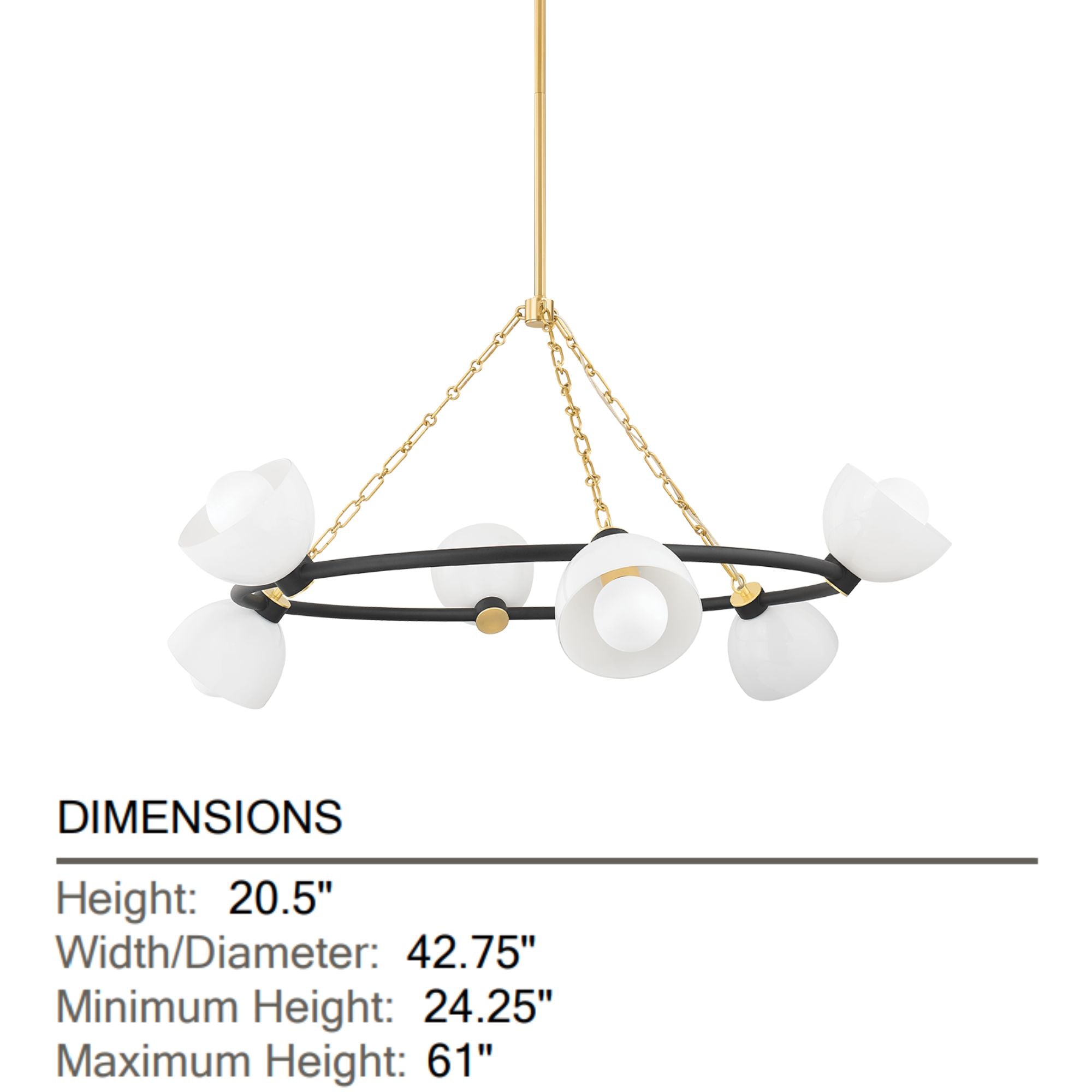 Belle 43" 6-Light Chandelier, Aged Brass/Textured Black Finish
