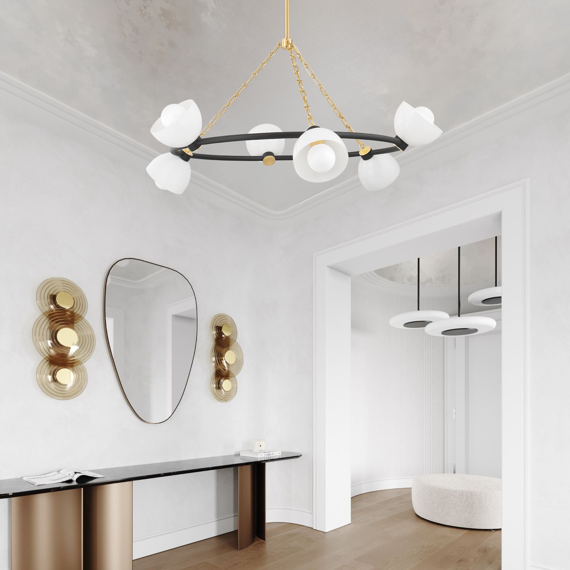 Belle 43" 6-Light Chandelier, Aged Brass/Textured Black Finish