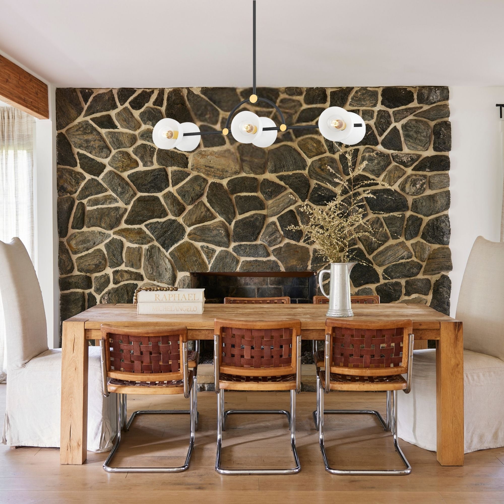 Mitzi Belle 43.25 in. 6-Light Pendant, Aged Brass & Textured Black
