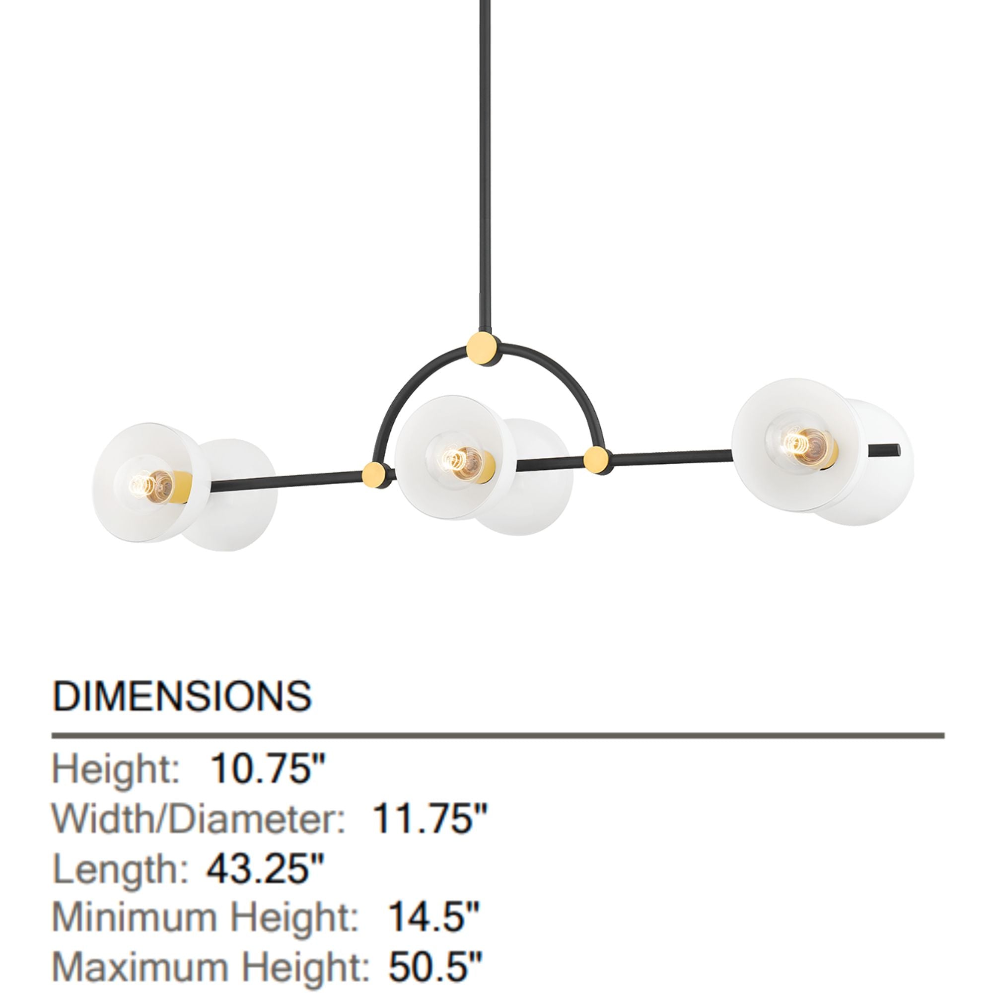Belle 43" 6-Light Linear Pendant, Aged Brass/Textured Black Finish