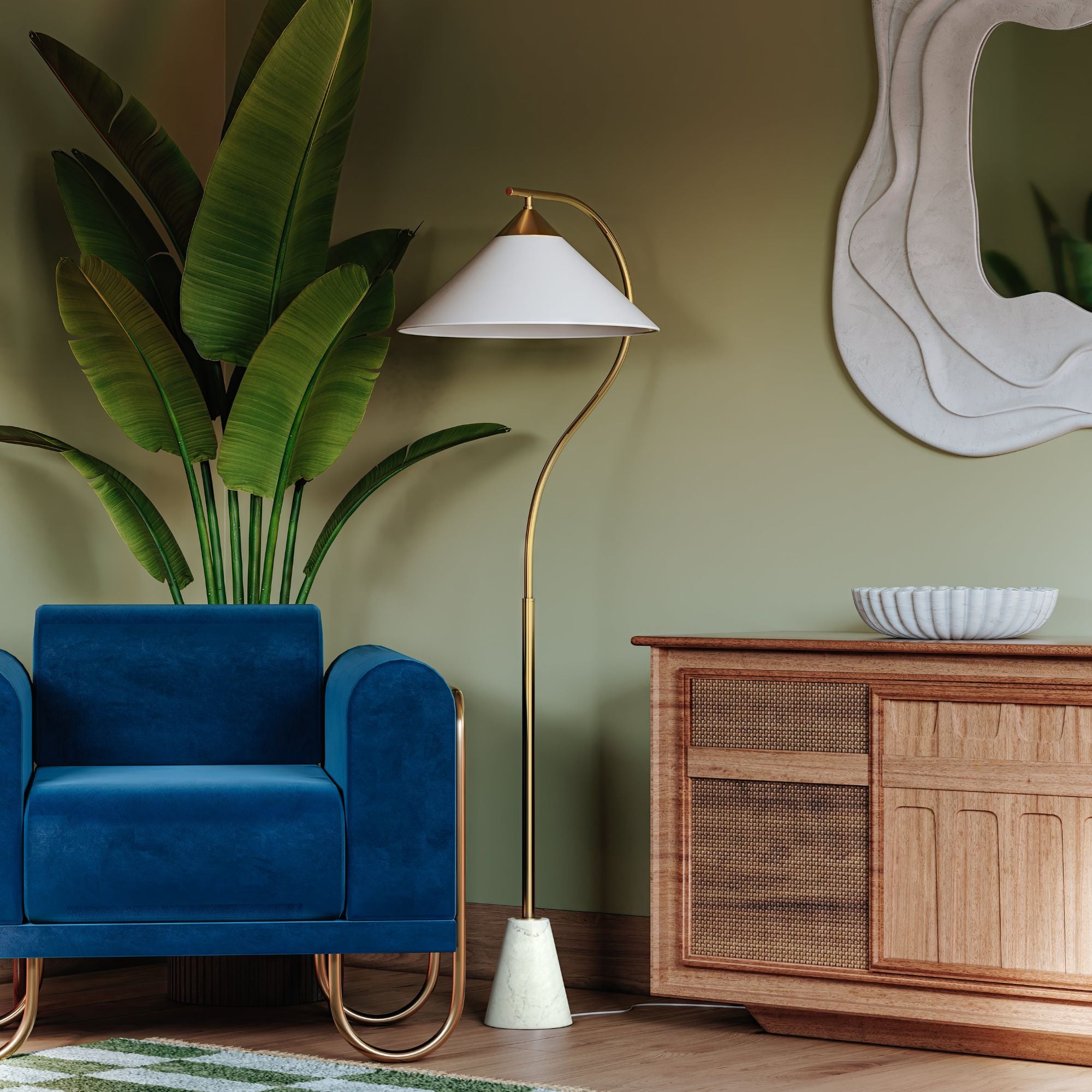 Bianca 63" Floor Lamp, Aged Brass Finish