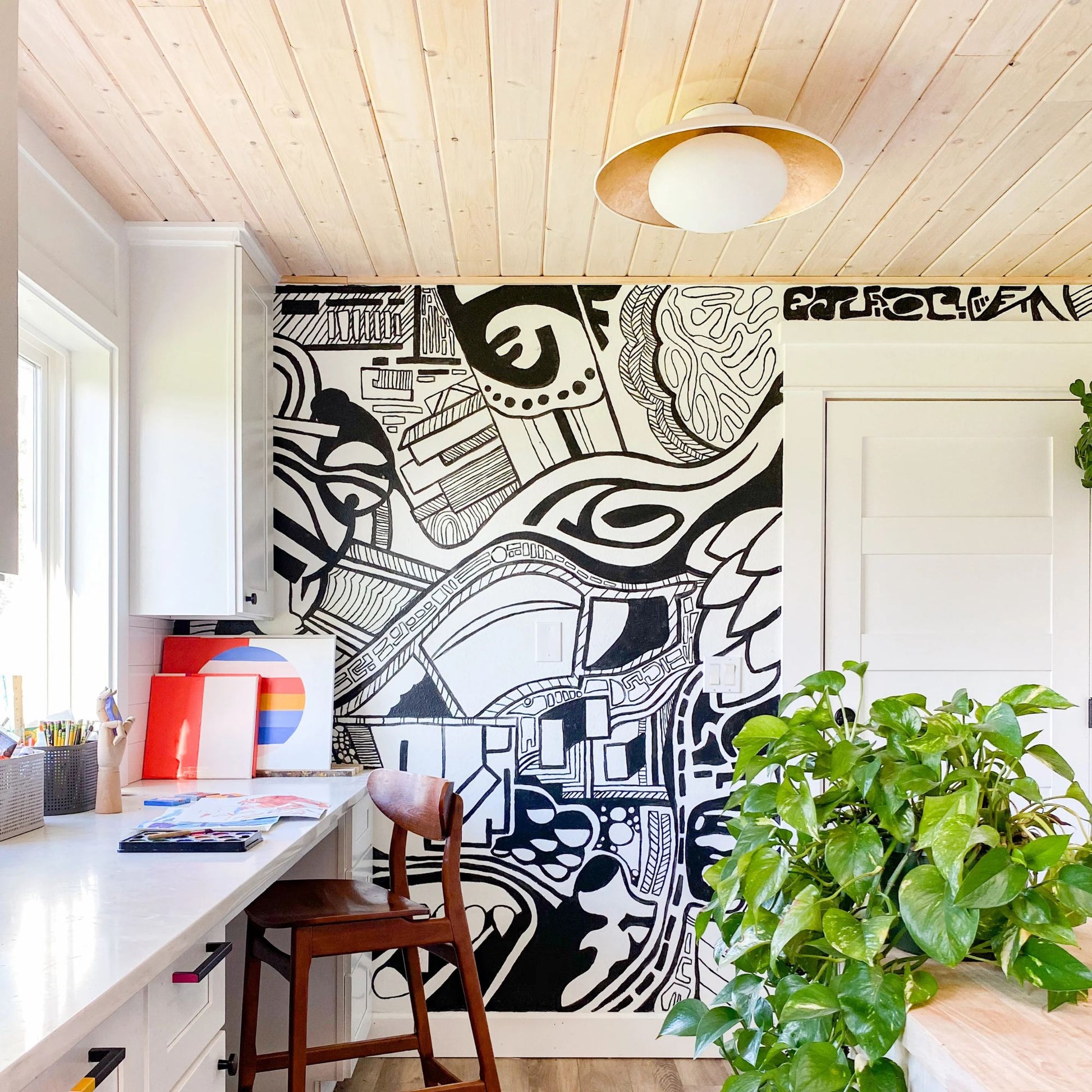 Mitzi - Cadence 21" Semi Flush Mount, White Lustro/Gold Leaf Finish | Bees Lighting