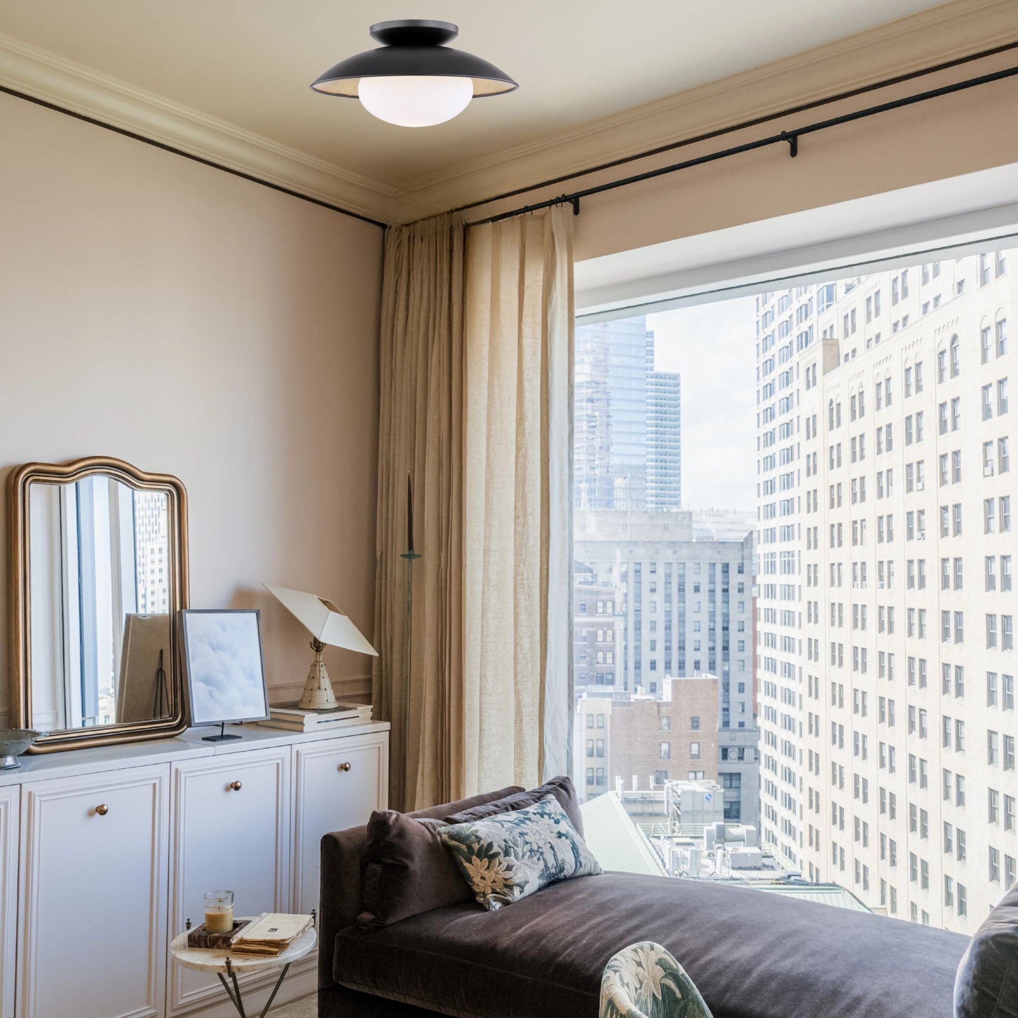 Cadence 14" Semi Flush Mount, Black Lustro/Gold Leaf Finish