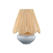 Mitzi Cailyn 12.5 in. Table Lamp, Aged Brass & Ceramic Frost Crackle with Natural Raffia Shade