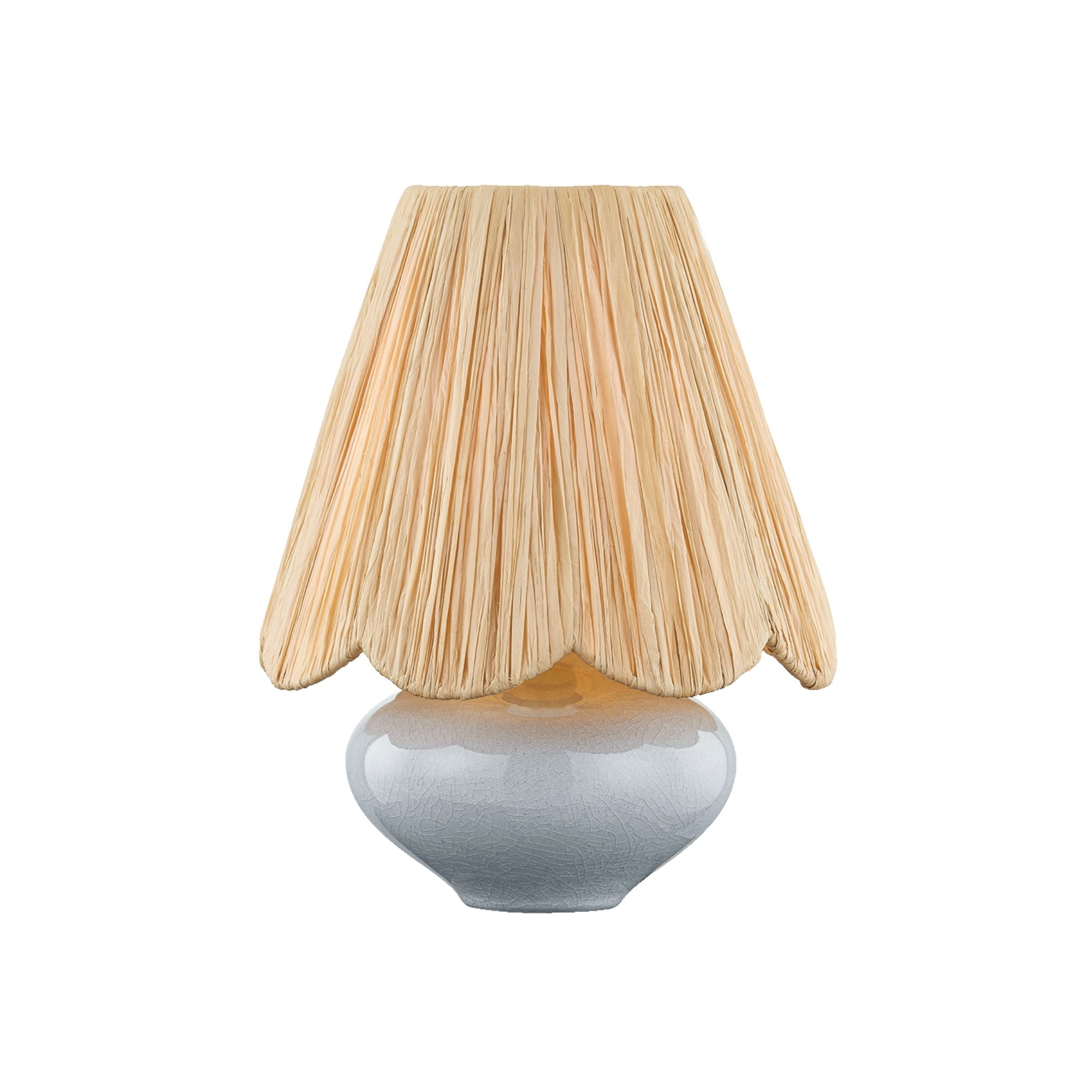 Mitzi Cailyn 12.5 in. Table Lamp, Aged Brass & Ceramic Frost Crackle with Natural Raffia Shade