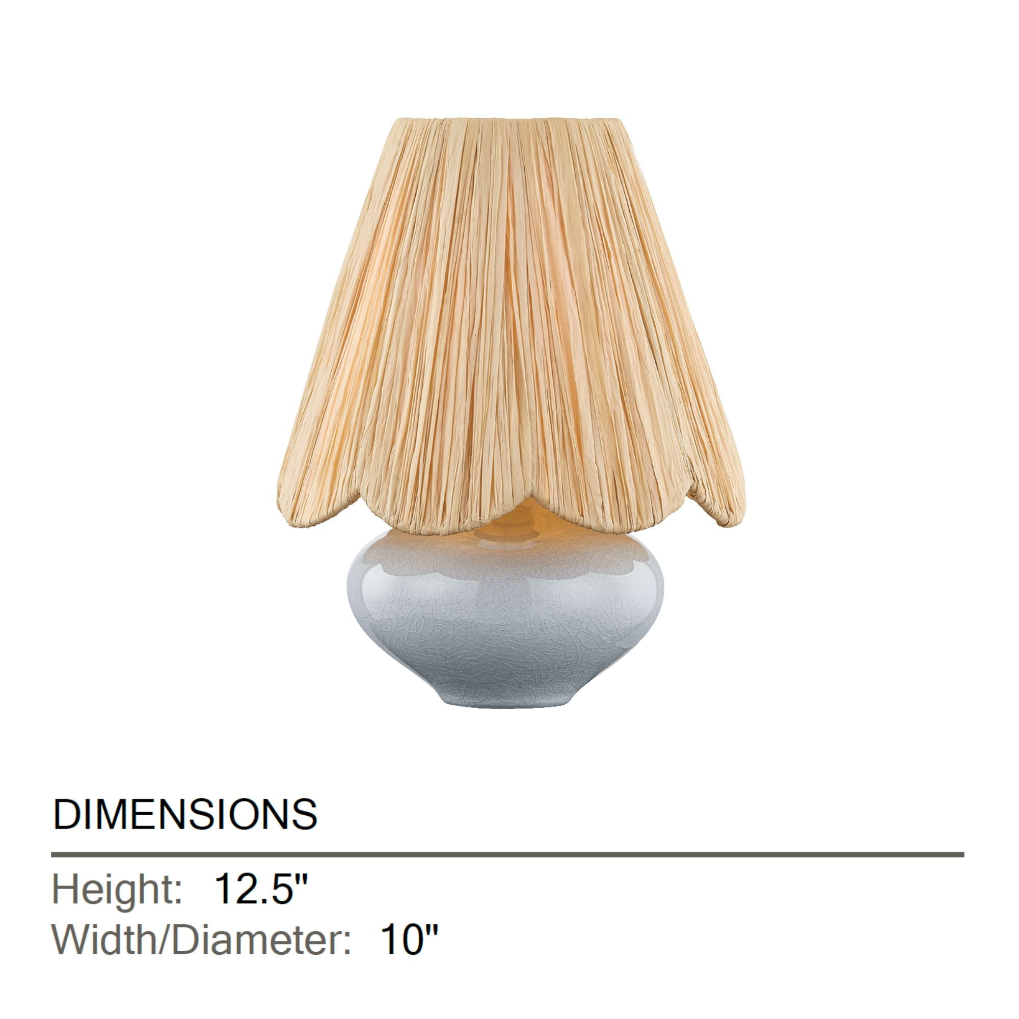 Mitzi Cailyn 12.5 in. Table Lamp, Aged Brass & Ceramic Frost Crackle with Natural Raffia Shade