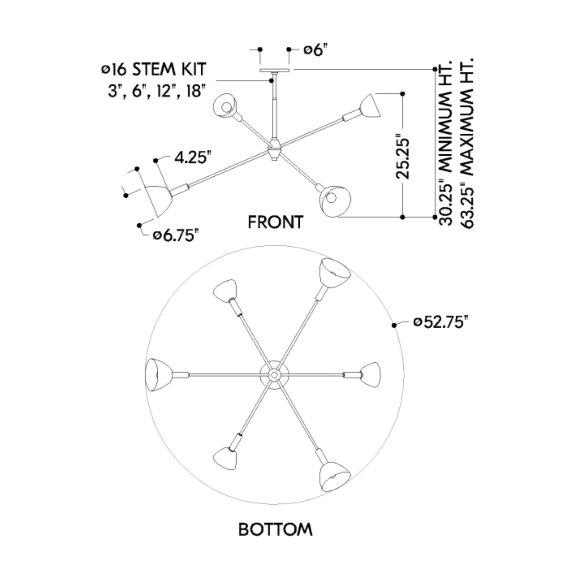Mitzi - Caraway 53" 6-Light Chandelier, True Bronze Finish | Bees Lighting