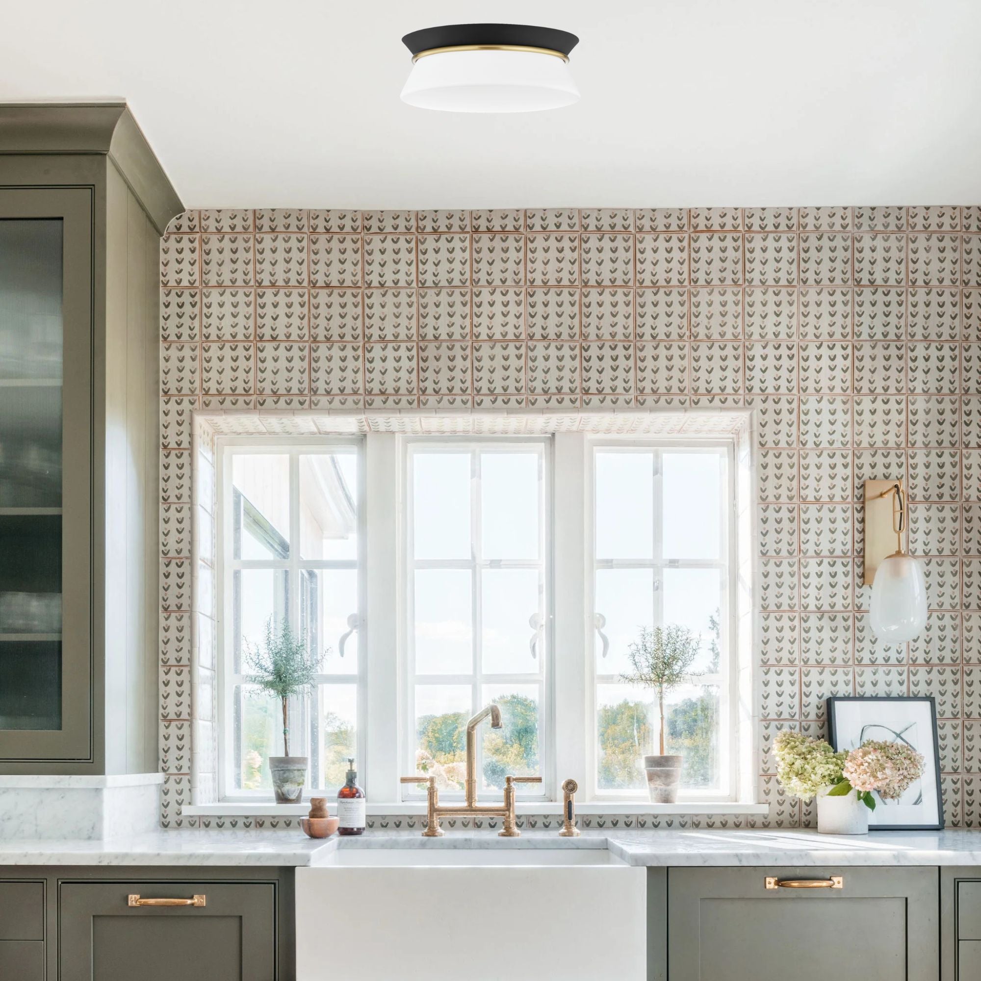 Cath 24" 2-Light Flush Mount, Aged Brass/Black Finish