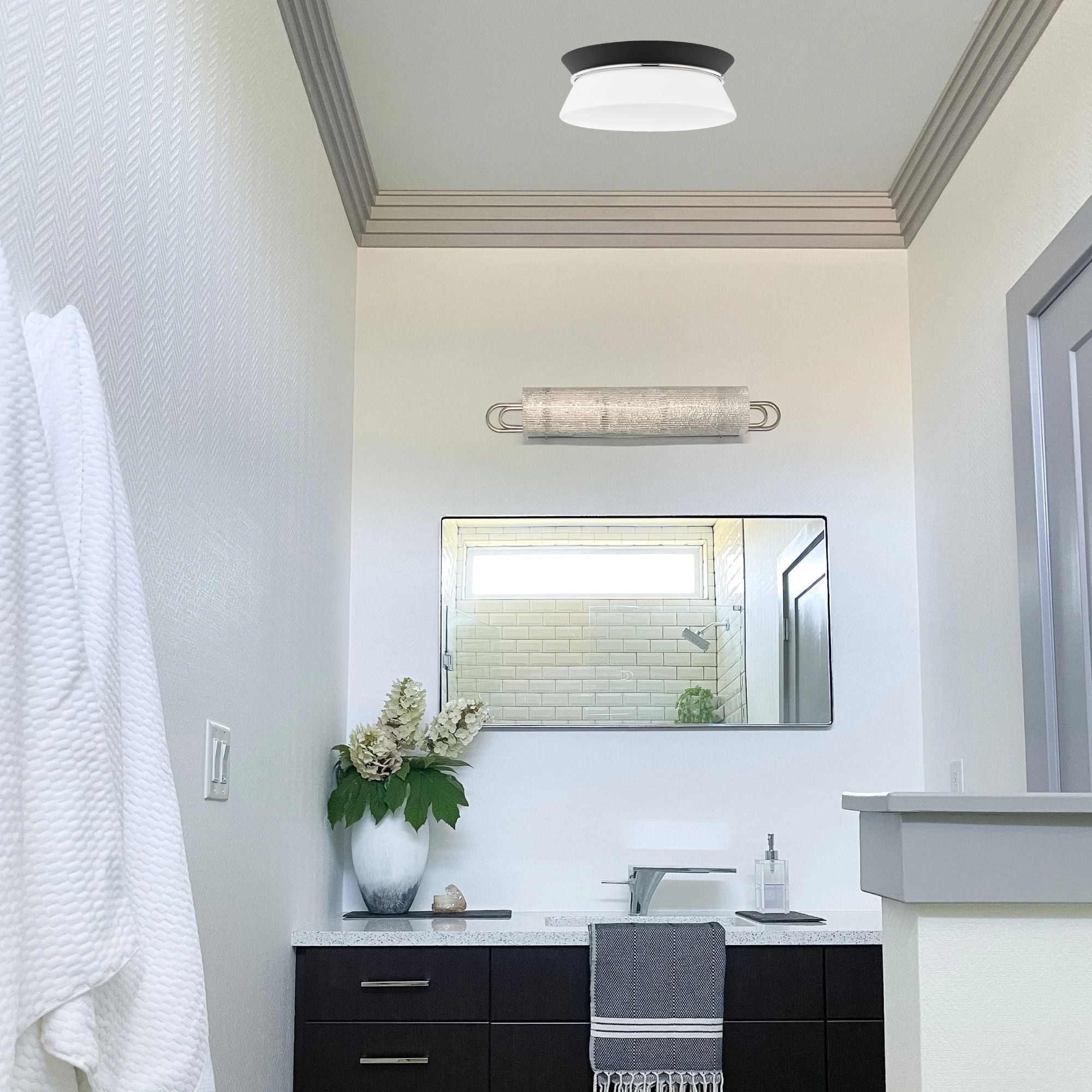 Cath 24" 2-Light Flush Mount, Polished Nickel/Black Finish