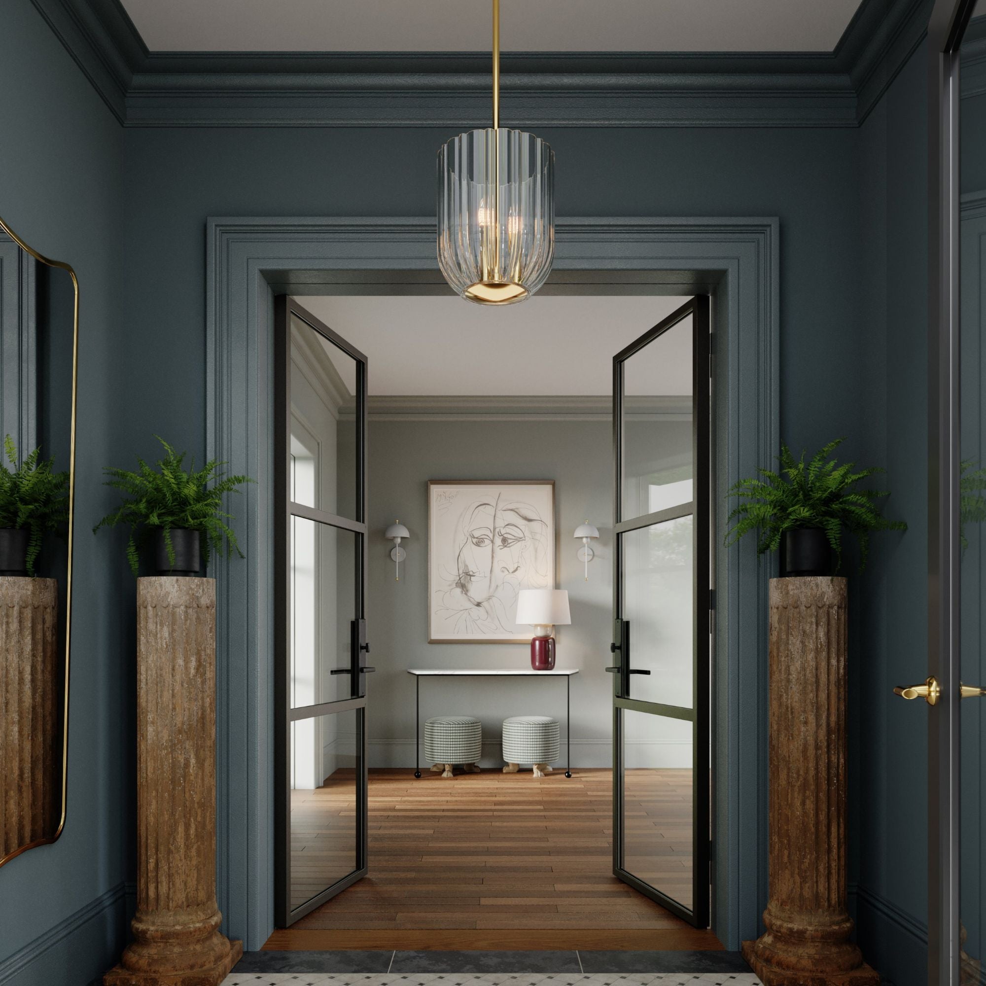 Cece 50" 3-Light Hangining Lantern, Aged Brass Finish