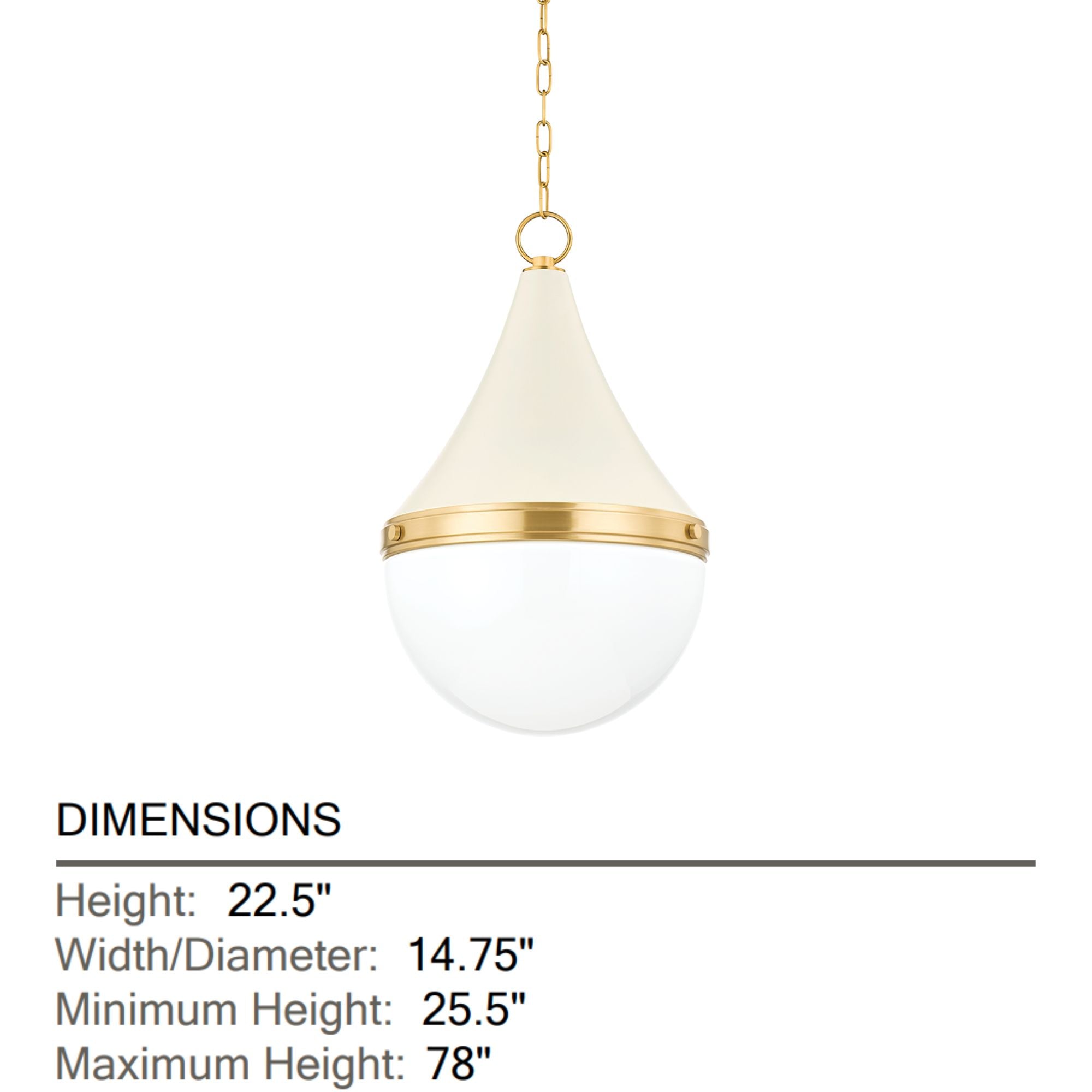 Ciara 23" Pendant, Aged Brass/Soft Cream Finish