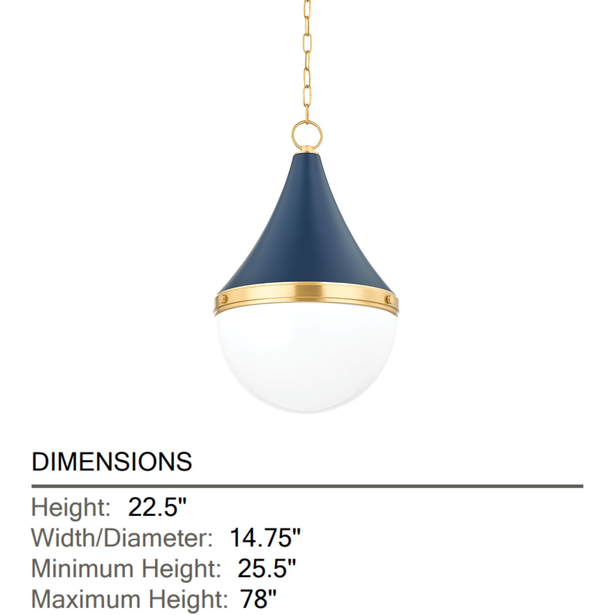 Ciara 23" Pendant, Aged Brass/Soft Navy Finish