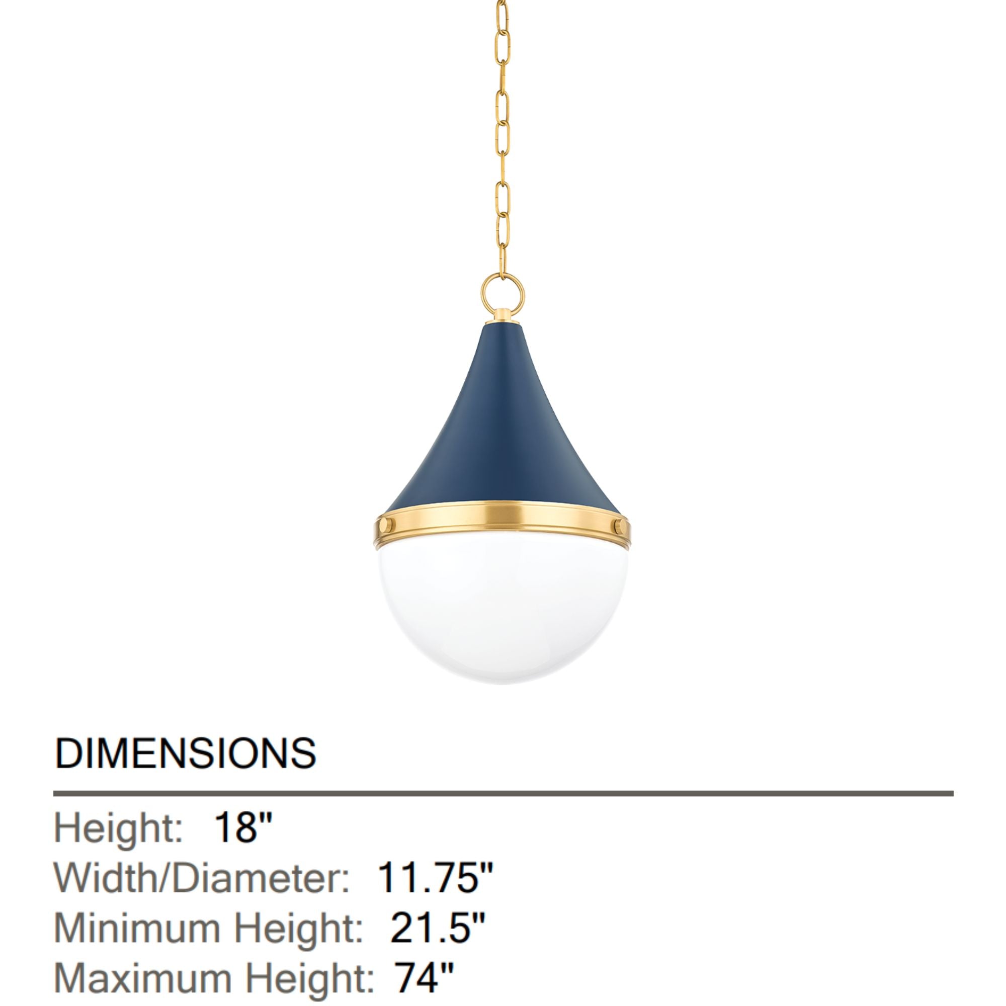Ciara 18" Pendant, Aged Brass/Soft Navy Finish