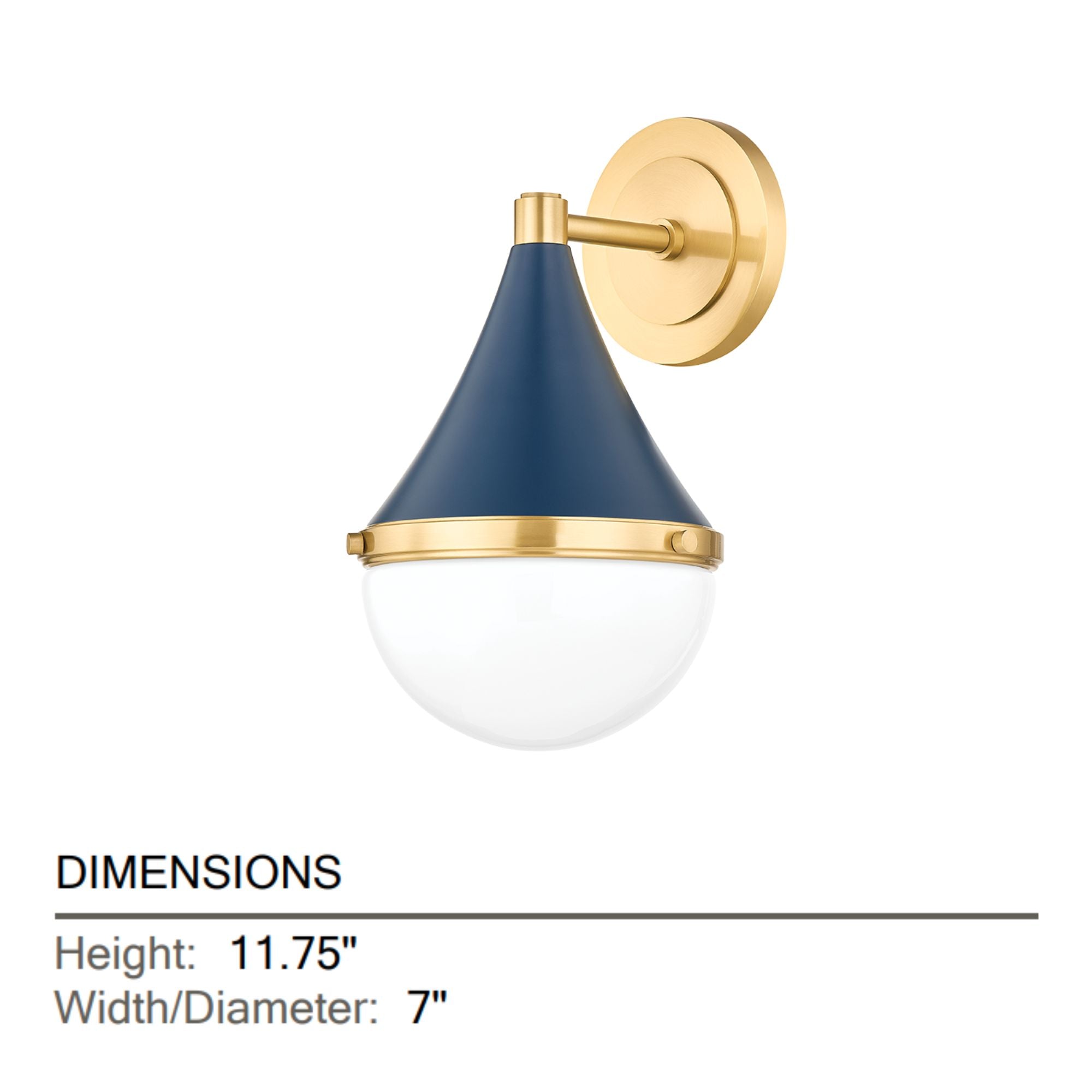 Ciara 12" Wall Sconce, Aged Brass/Soft Navy Finish