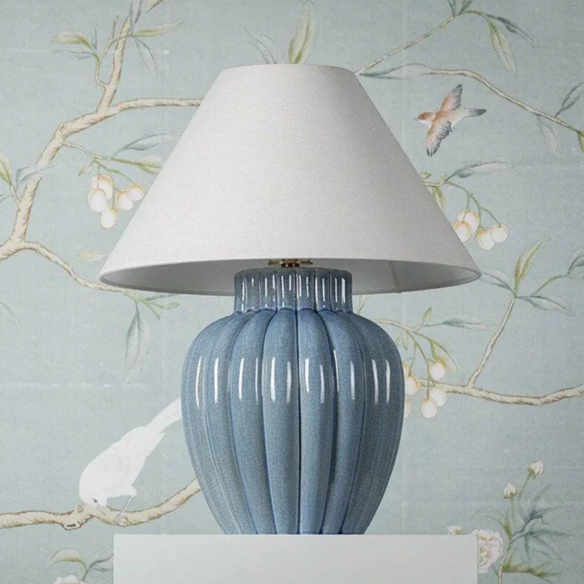 Mitzi - Clarendon 20" Table Lamp, Aged Brass/Ceramic Soft Arctic Blue Finish | Bees Lighting