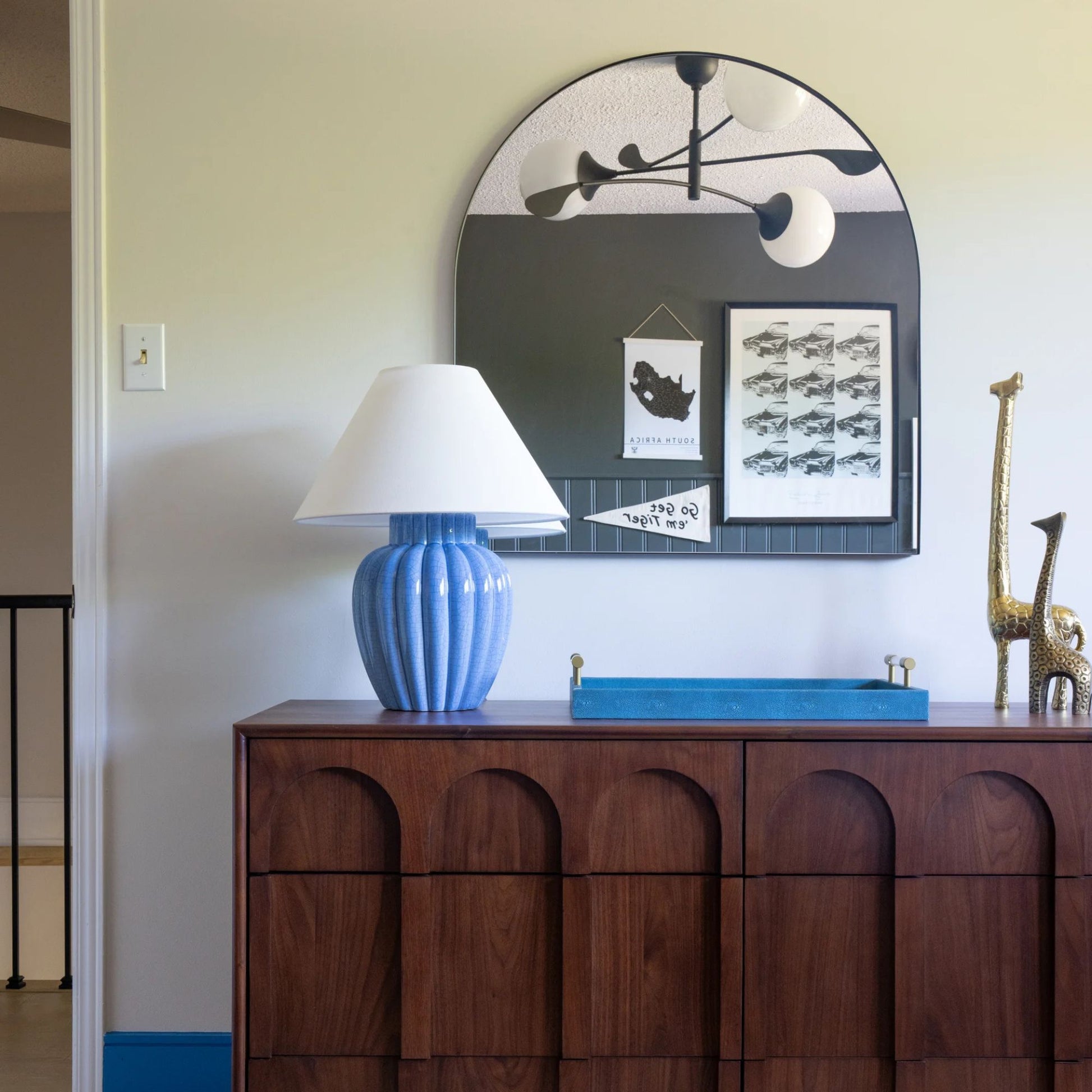 Mitzi - Clarendon 20" Table Lamp, Aged Brass/Ceramic Soft Arctic Blue Finish | Bees Lighting