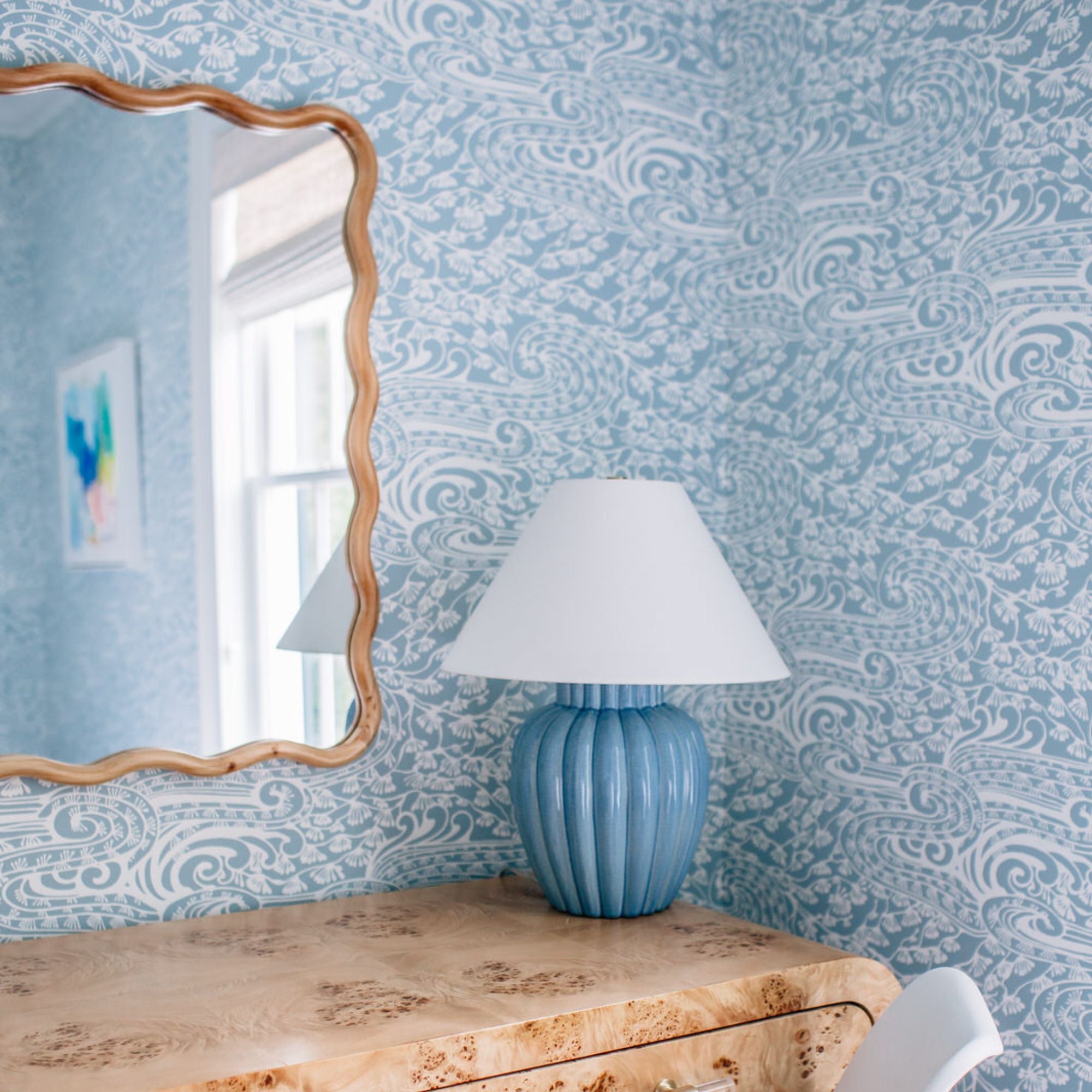 Mitzi - Clarendon 20" Table Lamp, Aged Brass/Ceramic Soft Arctic Blue Finish | Bees Lighting