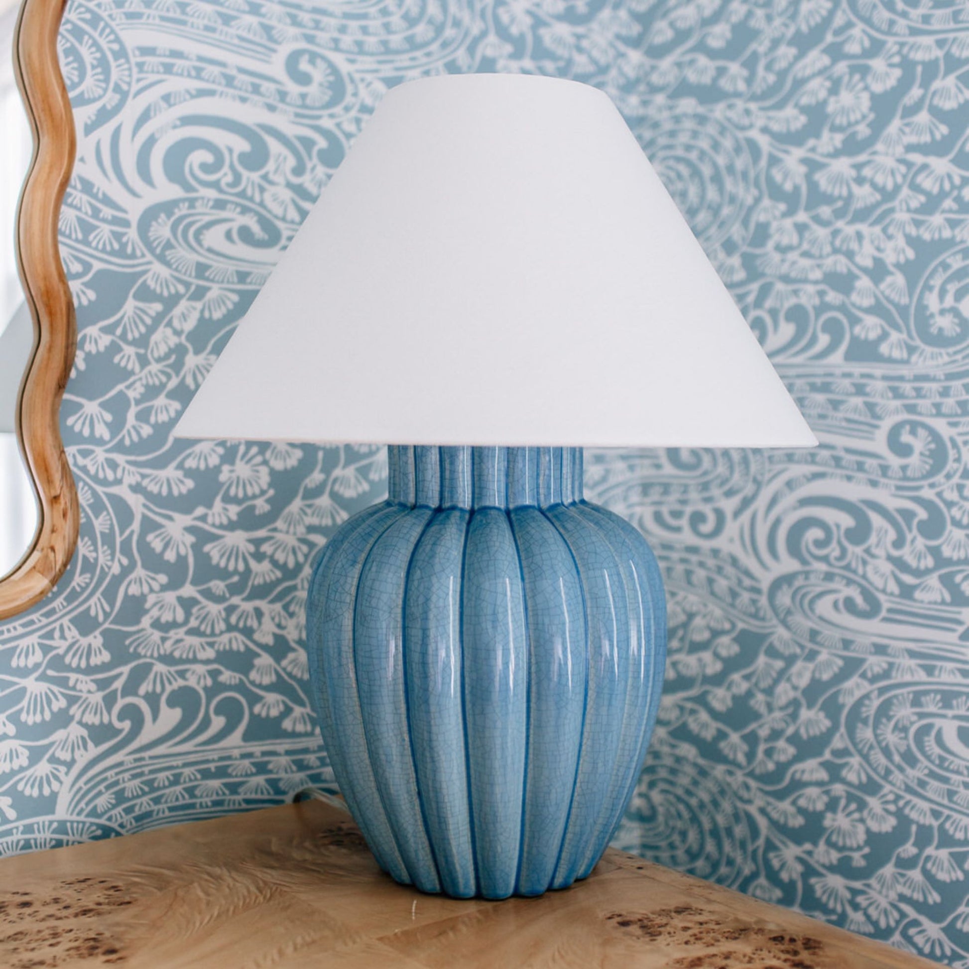 Mitzi - Clarendon 20" Table Lamp, Aged Brass/Ceramic Soft Arctic Blue Finish | Bees Lighting