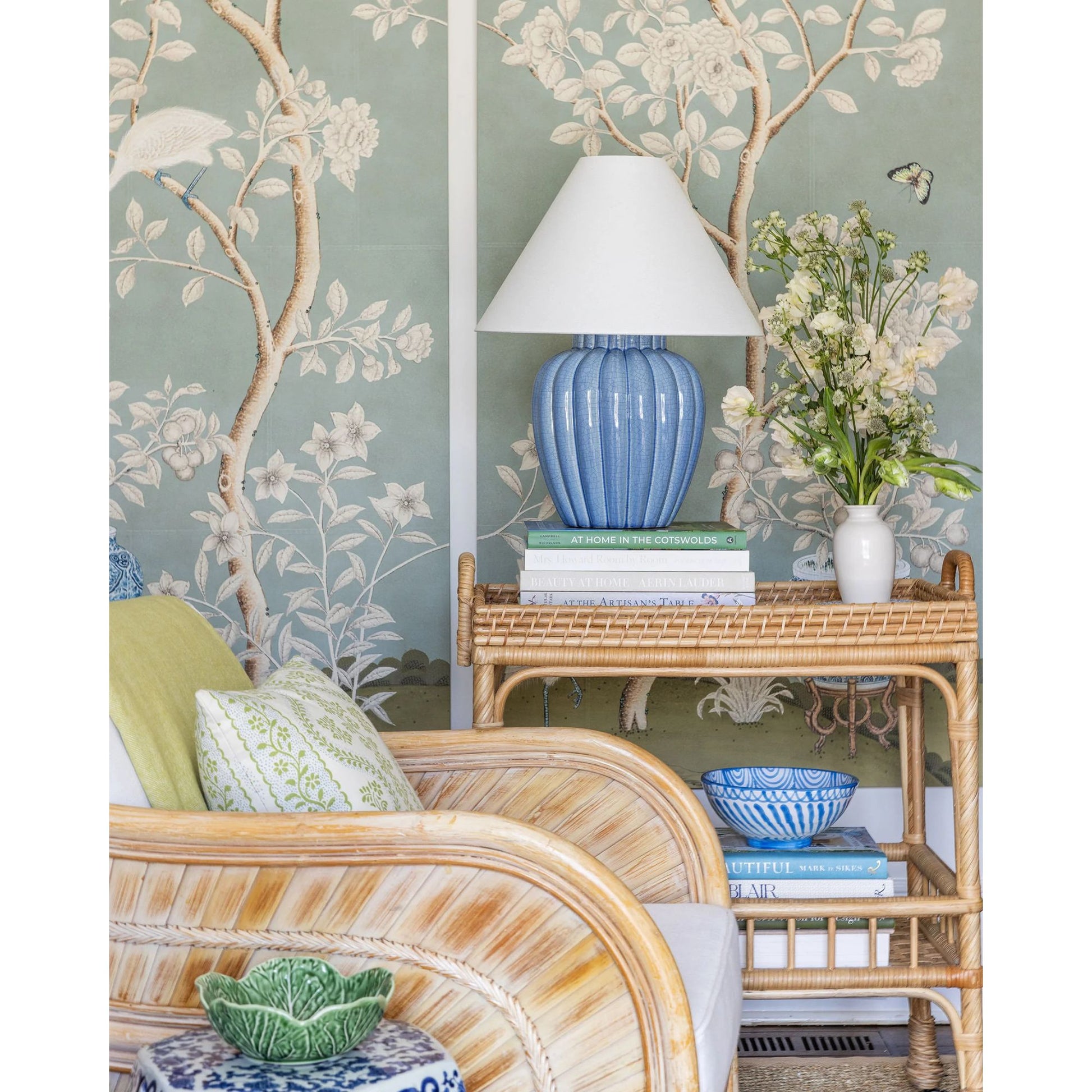 Mitzi - Clarendon 20" Table Lamp, Aged Brass/Ceramic Soft Arctic Blue Finish | Bees Lighting