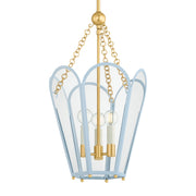 Mitzi Clarisse 22.25 in. 3-Light Pendant, Aged Brass & Soft Arctic Blue with Clear Glass